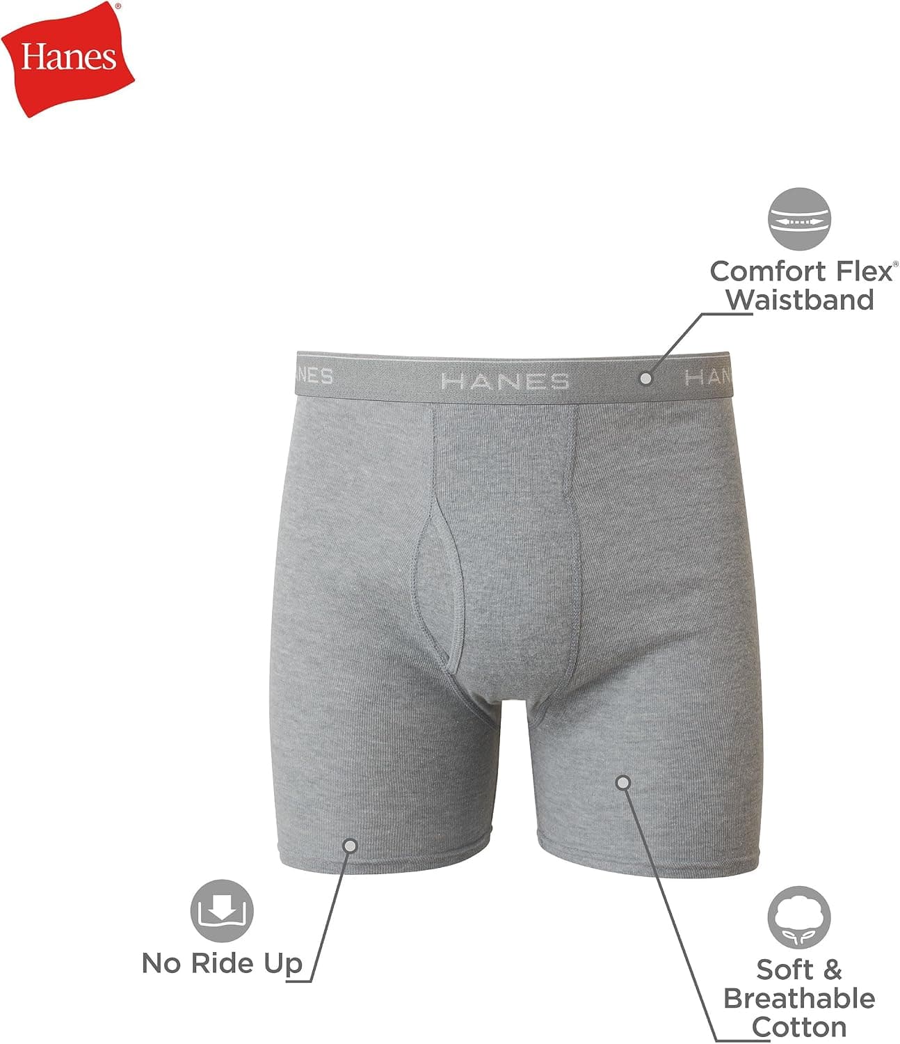 Hanes mens Underwear Boxer Briefs Pack, Cool & Breathable Cotton Moisture-wicking Underwear for Men, No Ride Up
