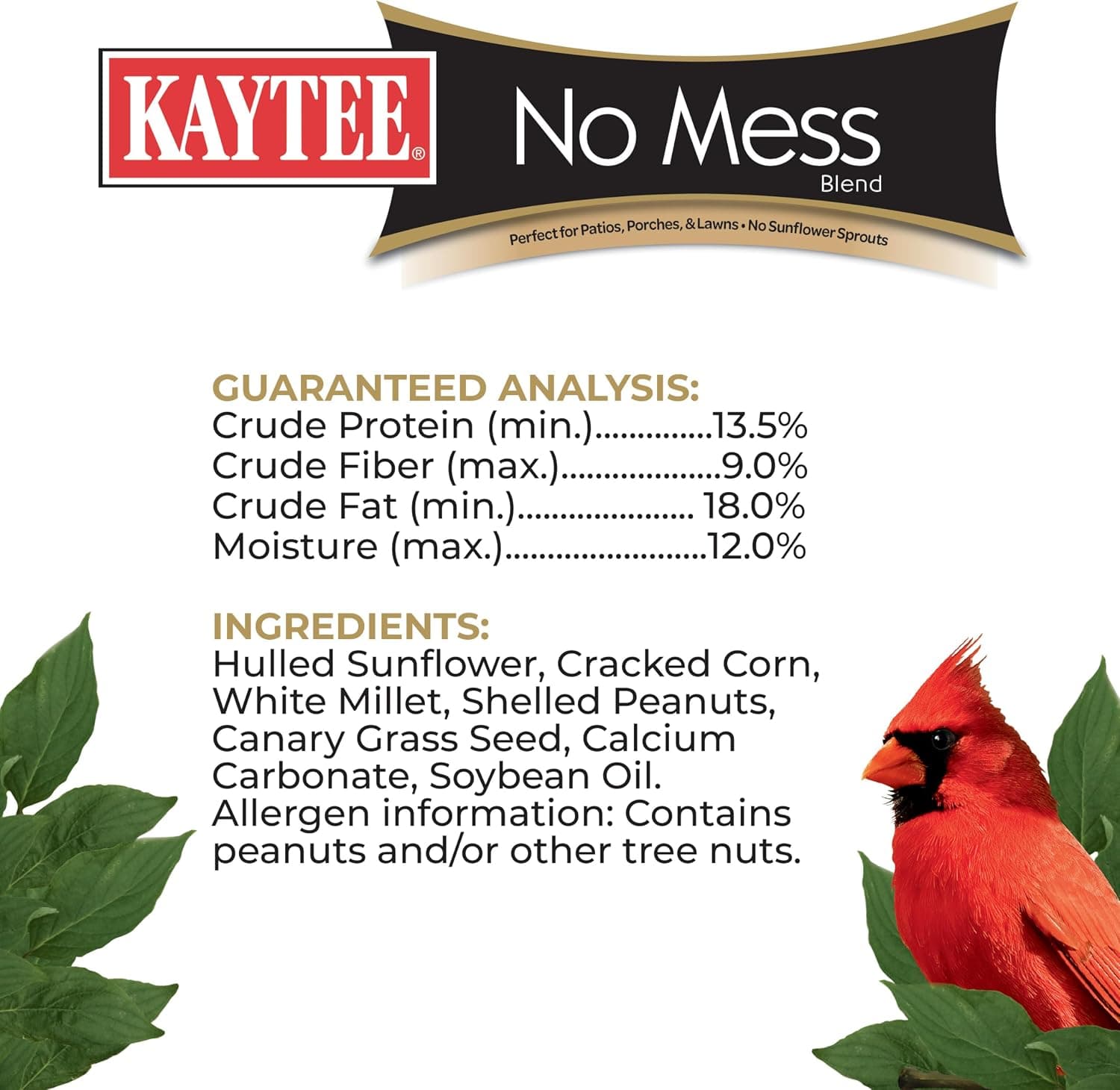 Kaytee Wild Bird No Mess Food Seed Blend for Cardinals, 10 Pound | Cleaner feeding. No mess bird seed. Shell-free, 100% edible, no grow bird seed