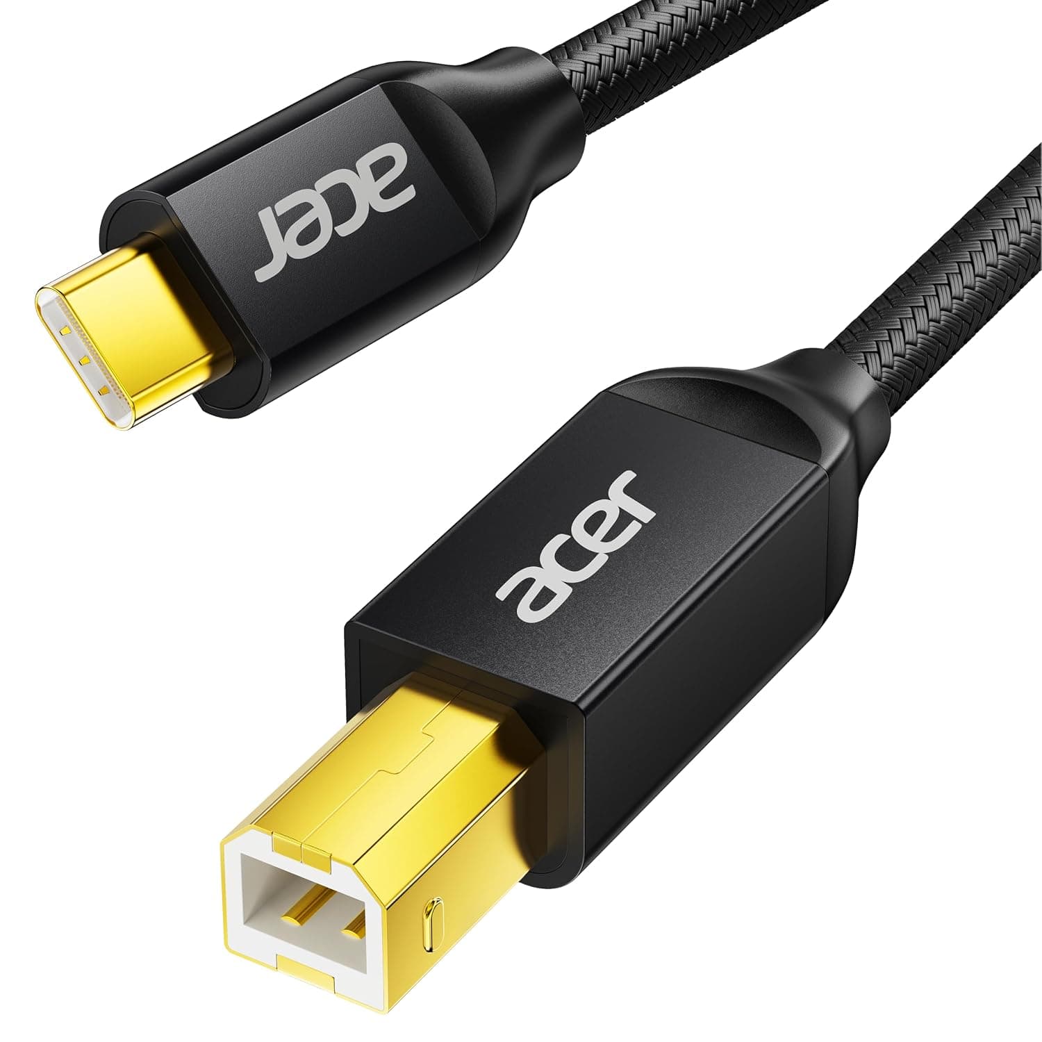 Acer USB B to USB C Cable 6.6FT, Nylon Printer Cable for Printer & MIDI | Aluminum Case & Gold-Plated, USB-B 2.0 480Mbps, USB C MIDI Cable for MacBook Pro/Air, for Brother, HP, MIDI Keyboards & DACs
