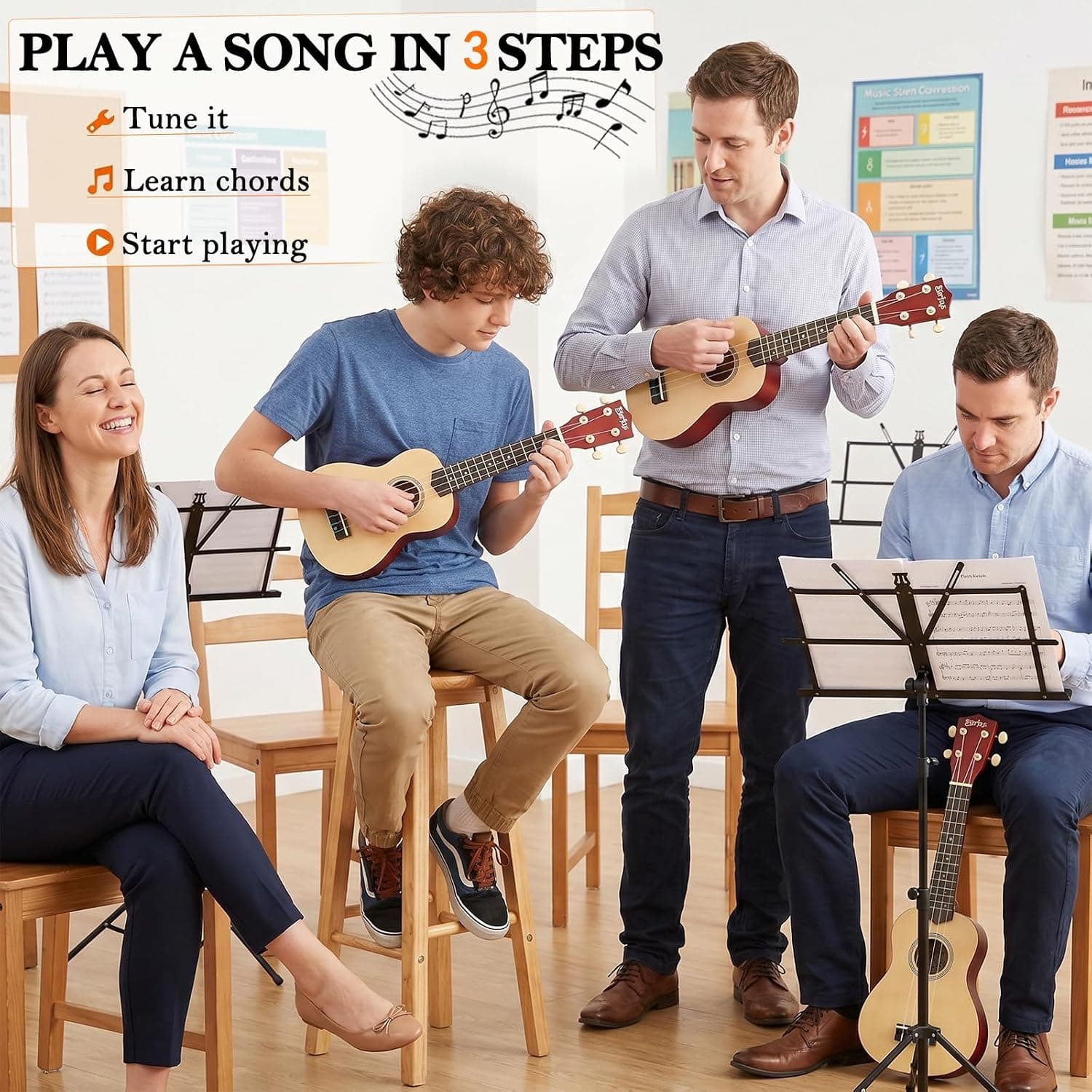 Everjoys Soprano Ukulele Beginner Kit 21 Inch w/Free Online Lesson Gig Bag Tuner Picks Strap, Fast to Learn (Rainbow String)