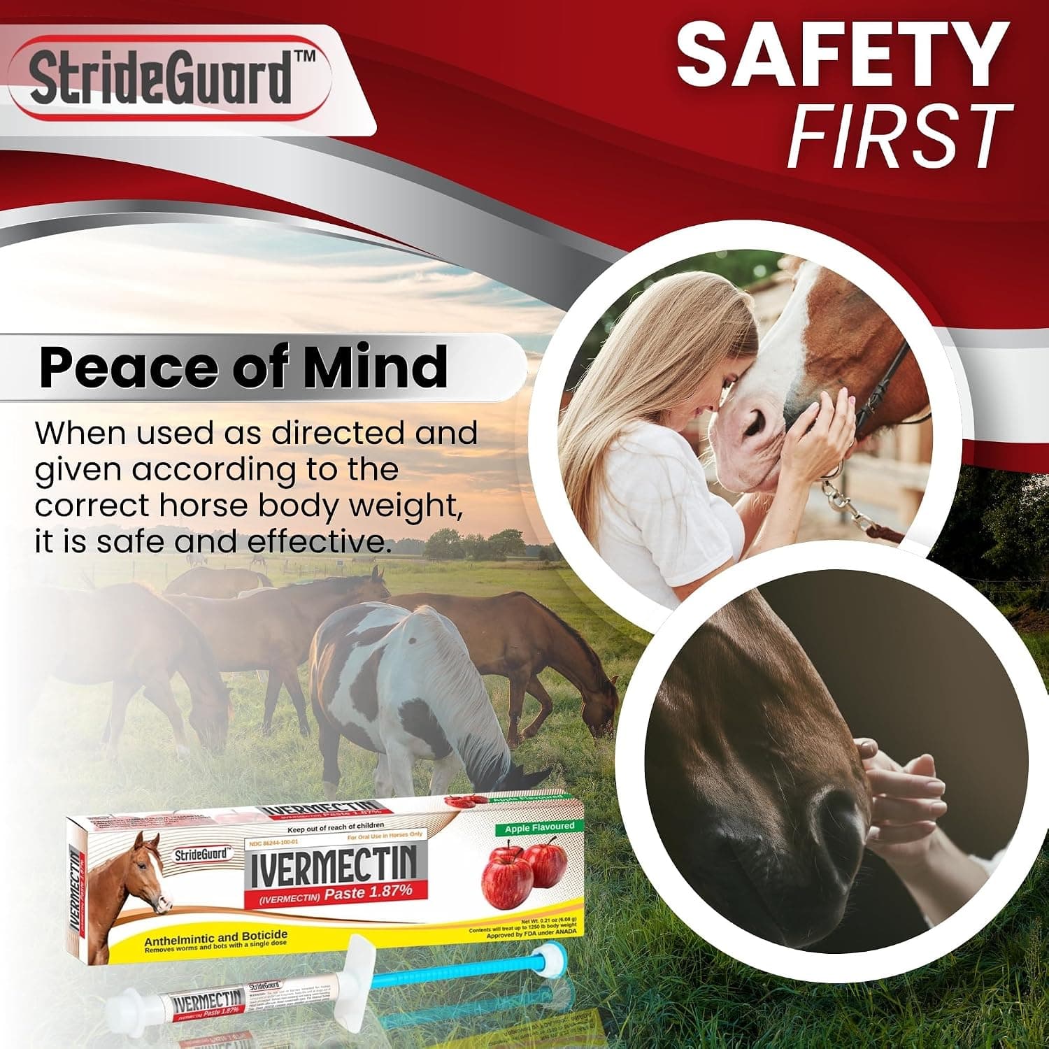 Horse Ivermectin Paste 1.87% – Apple Flavored Oral Horse Dewormer Syringe – 6.08g Tube Treats Horses Up to 1,250 lbs [Pack-1]