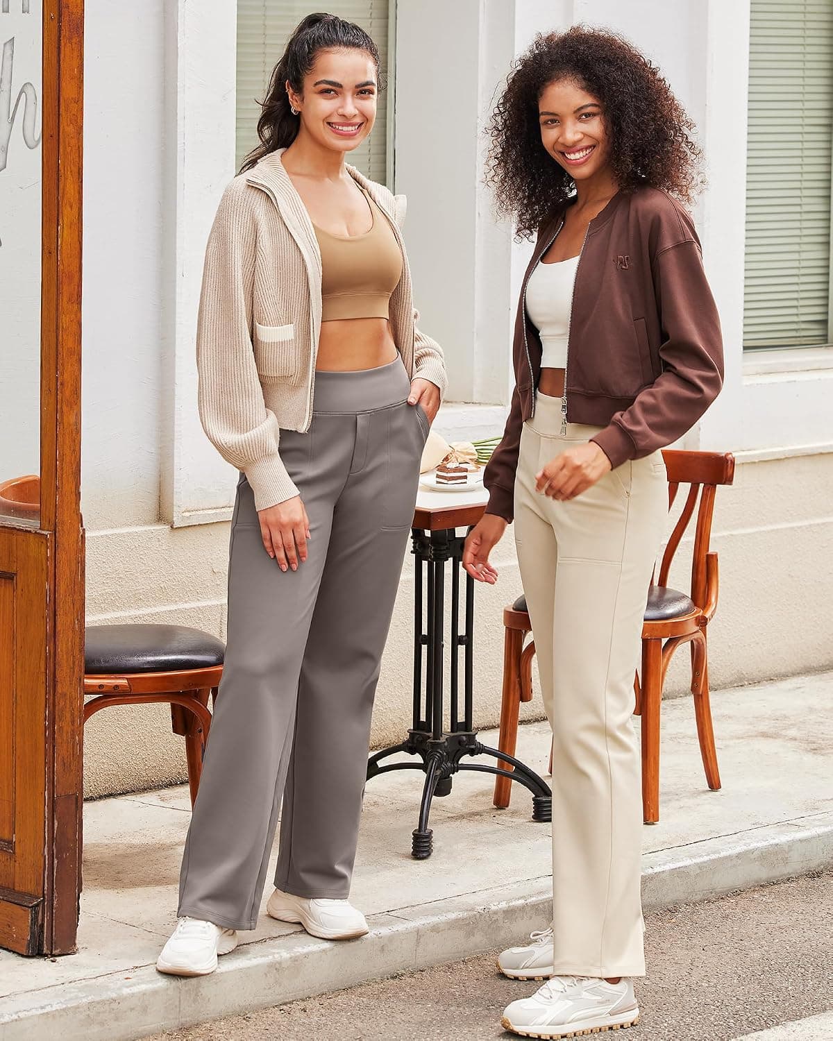 G4Free Yoga Pants for Women Wide Leg Pants with Pockets High Waisted | Moisture Wicking, Soft Comfortable Feel, 4-Way Stretch, Faux Fly, Faux Back Pockets, Yoga, Work & Casual Wear