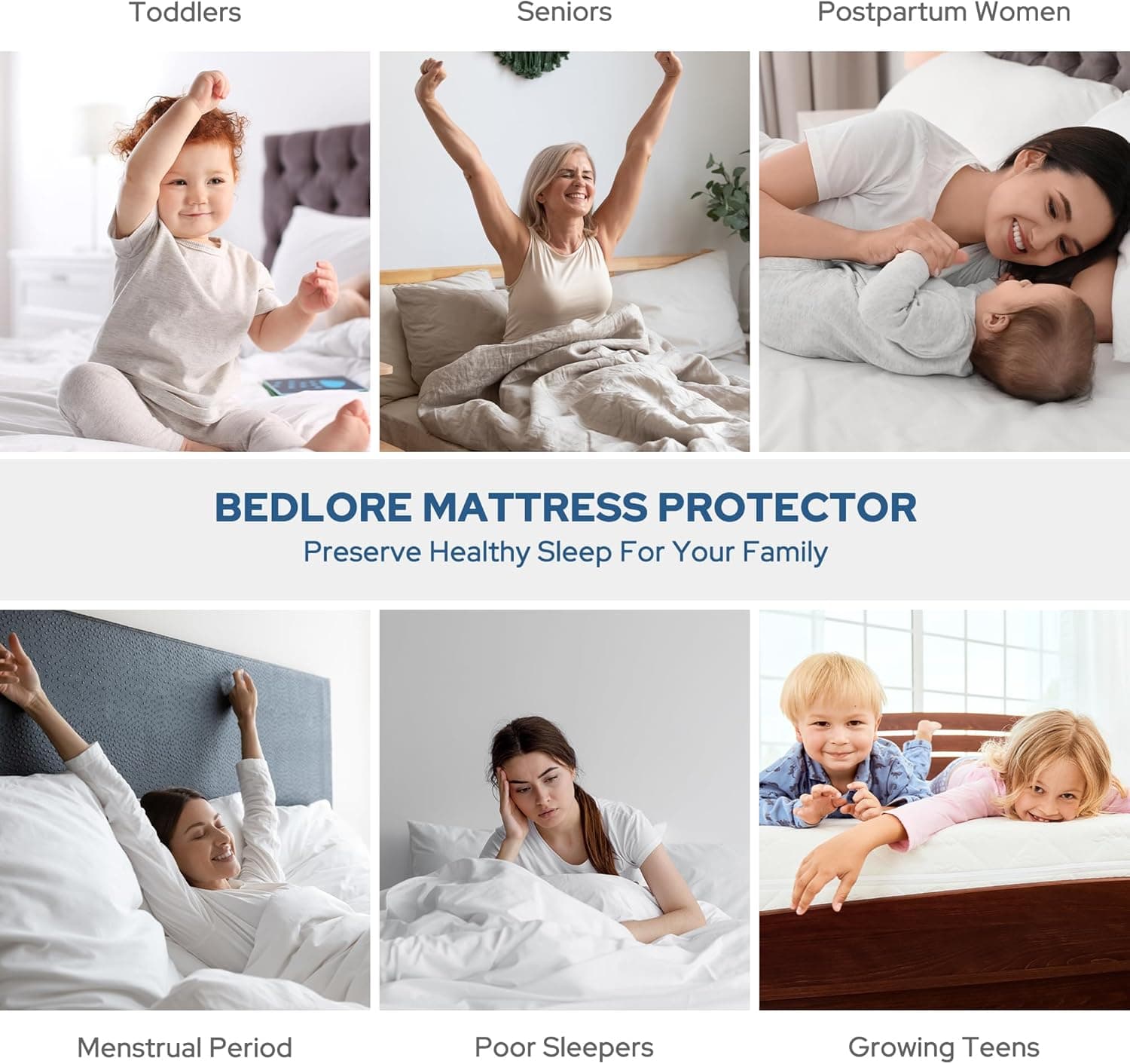 BEDLORE Waterproof Mattress Protector, Queen Size Mattress Pad Noiseless | Deep Pockets Fit 6"-18" Mattresses, Soft Breathable Dirt-proof Bed Mattress Cover Washable for Home, Bedroom, Hotel (Gray)
