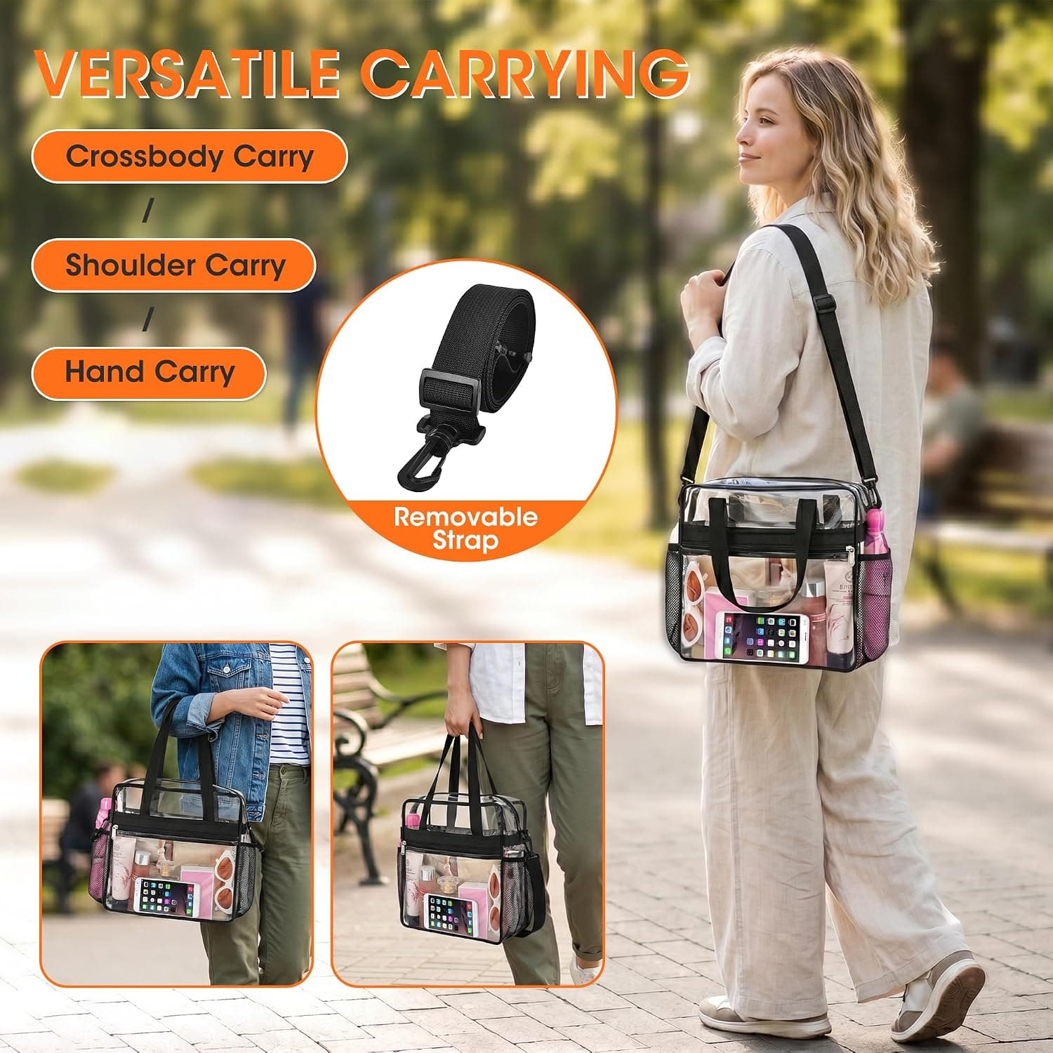 Oraben Clear Tote Bag Clear Bag Stadium Approved 12x6x12 Stadium Bag for Work, Sports Games,Gym