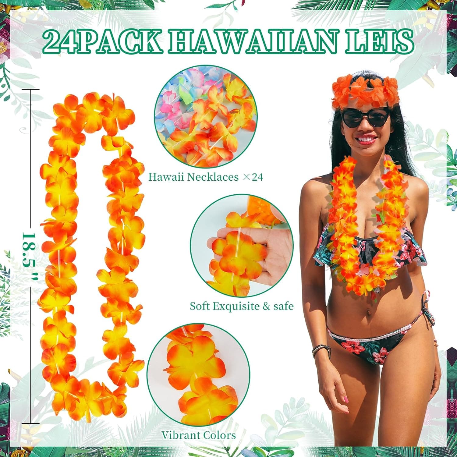 Freyalife Hawaiian Leis Decor,Leis for Luau Party Décor,Flower Necklace Summer Beach Pool Birthday Party Favors Supplies