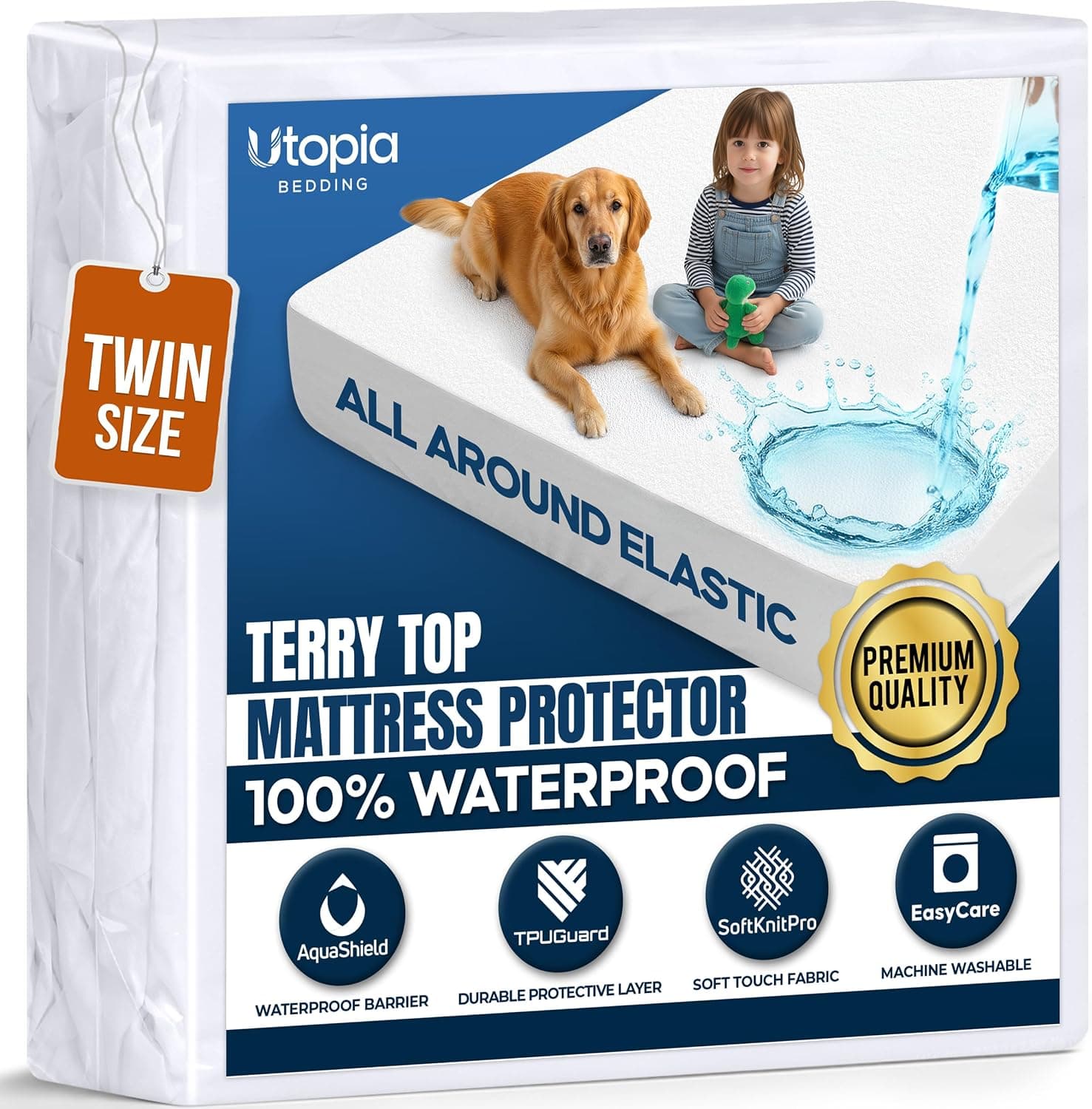 Waterproof Twin Size Mattress Protector fits Upto 15" deep Mattresses | Utopia Bedding 200 GSM Soft & Breathable Mattress Cover, Dirt-Proof, Noiseless, Machine Washable Fitted Sheet Style, White