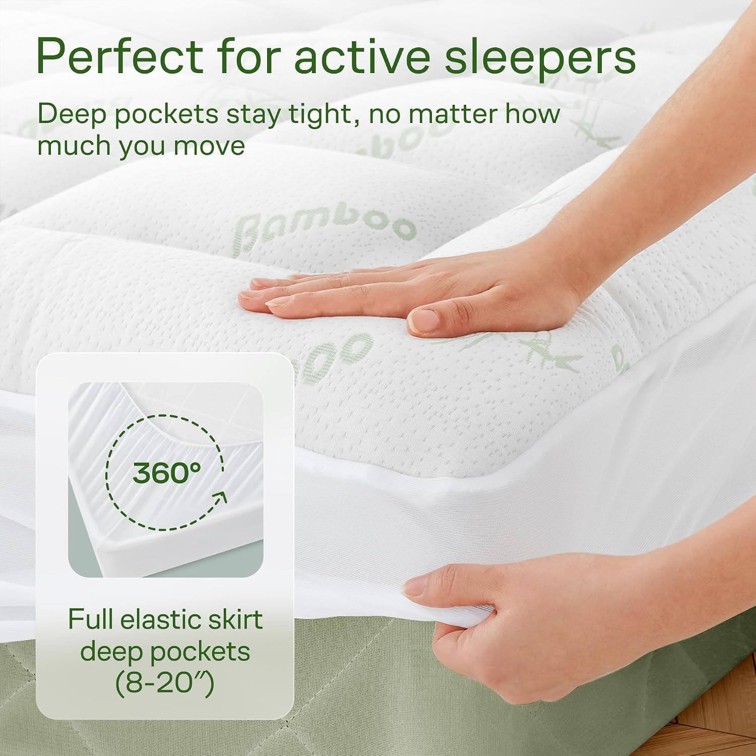 Niagara Sleep Solution Ultra Soft & Cooling Mattress Topper - Queen Size | Rayon Derived from Bamboo, Pillow Top Mattress Pad, 20" Deep Pocket, Back Pain Relief, Perfect for Hot Sleepers, Green