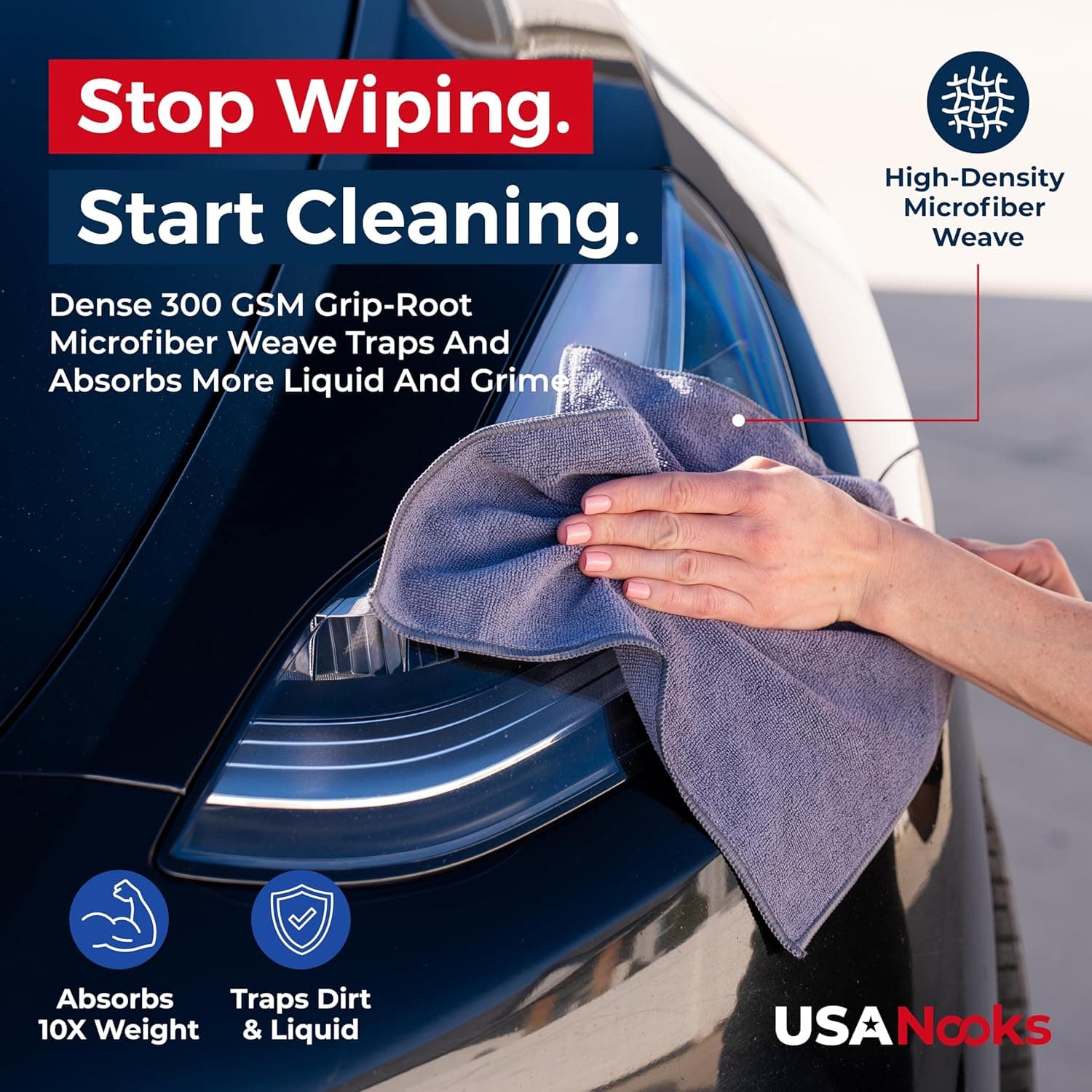 USANOOKS Microfiber Cleaning Cloth Grey - 12 Pcs (12.5"x12.5") - High Performance - 1200 Washes, Ultra Absorbent Microfiber Towel Weave Grime & Liquid for Streak-Free Mirror Shine - Car Washing Cloth