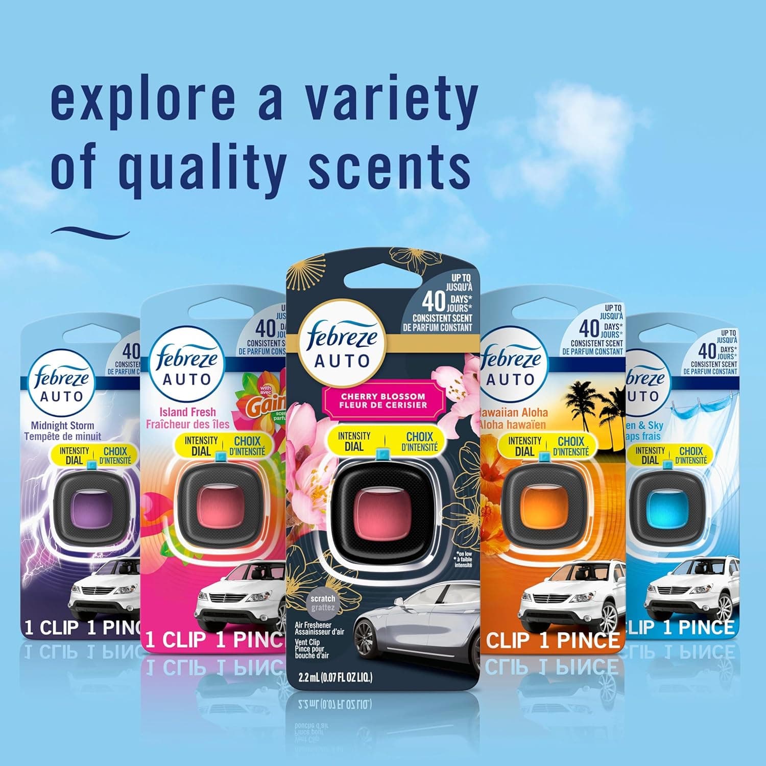 Febreze Car Air Freshener, Odor-Fighting Automotive Vent Clip, Scented Car Accessories, Long Lasting for Strong Odors, Unstopables Fresh Scent, .07 fl oz, 4 Count