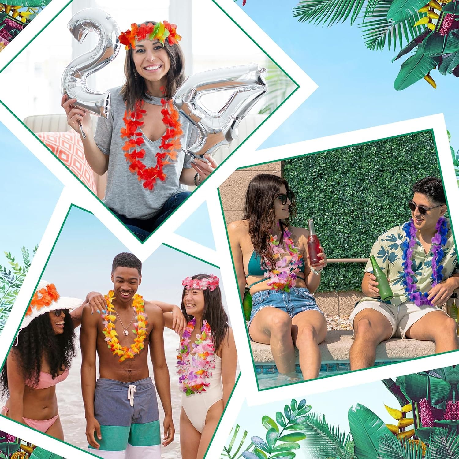 Freyalife Hawaiian Leis Decor,Leis for Luau Party Décor,Flower Necklace Summer Beach Pool Birthday Party Favors Supplies