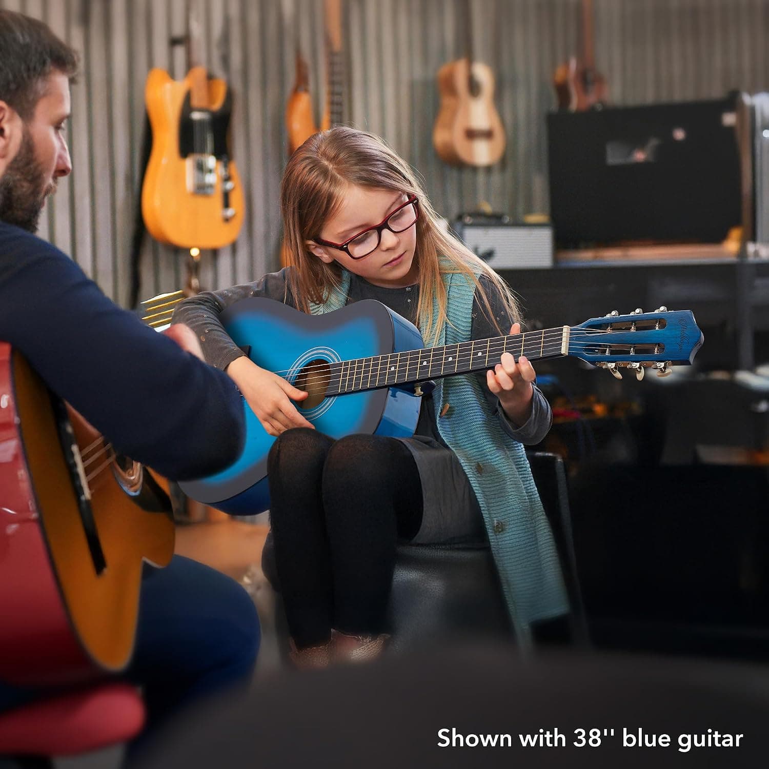 Ashthorpe 38-inch Beginner Acoustic Guitar (Black), Starter Kit with Gig Bag, Extra Strings, Strap, Picks, and Lessons