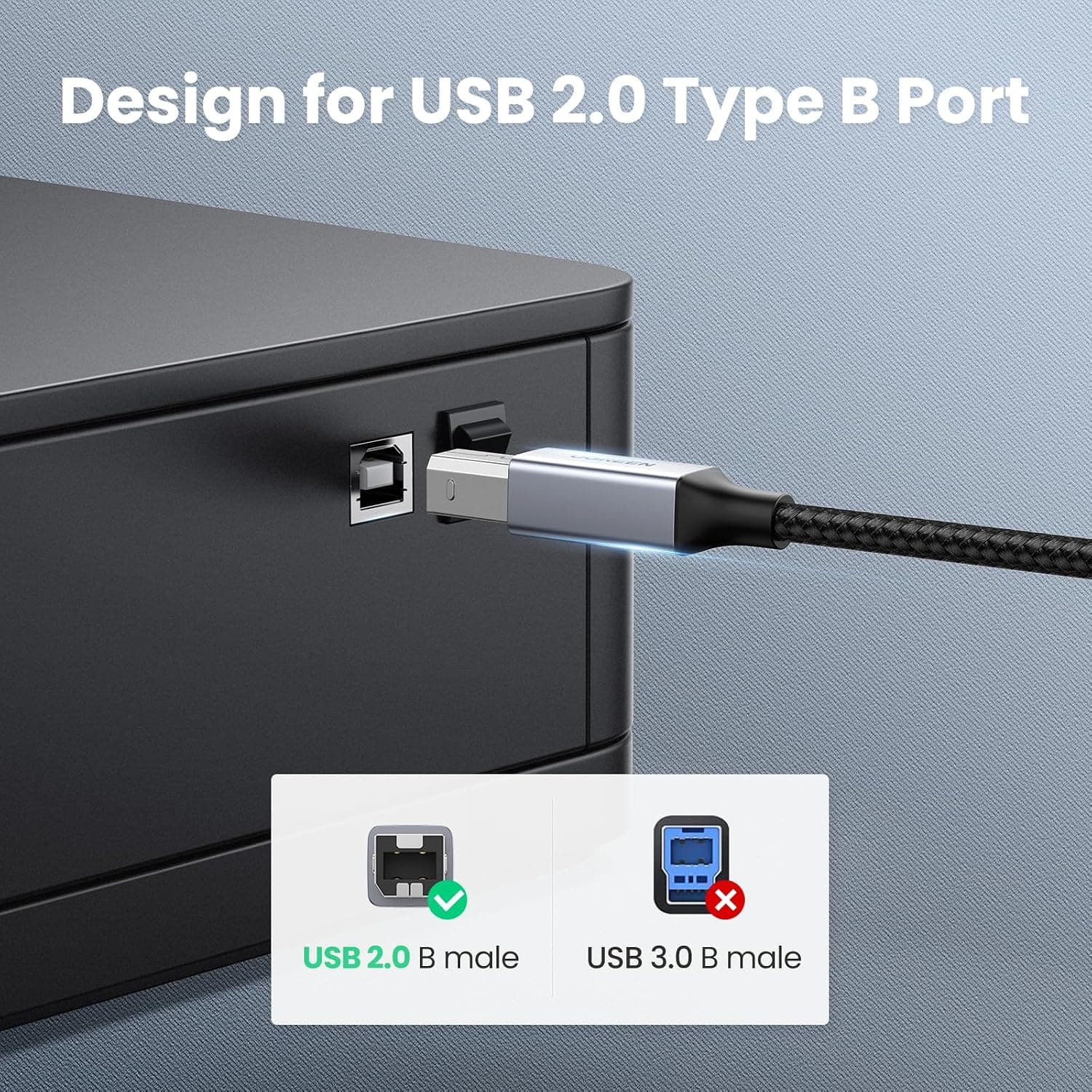 UGREEN USB-B to USB-C Cable 6.6FT, Nylon Braided for Printer & MIDI | USB-B to USB-C, Printer Cable, USB 2.0 480Mbps, Nylon Braided, Plug & Play, Printer, MIDI Keyboard, DAC Compatible