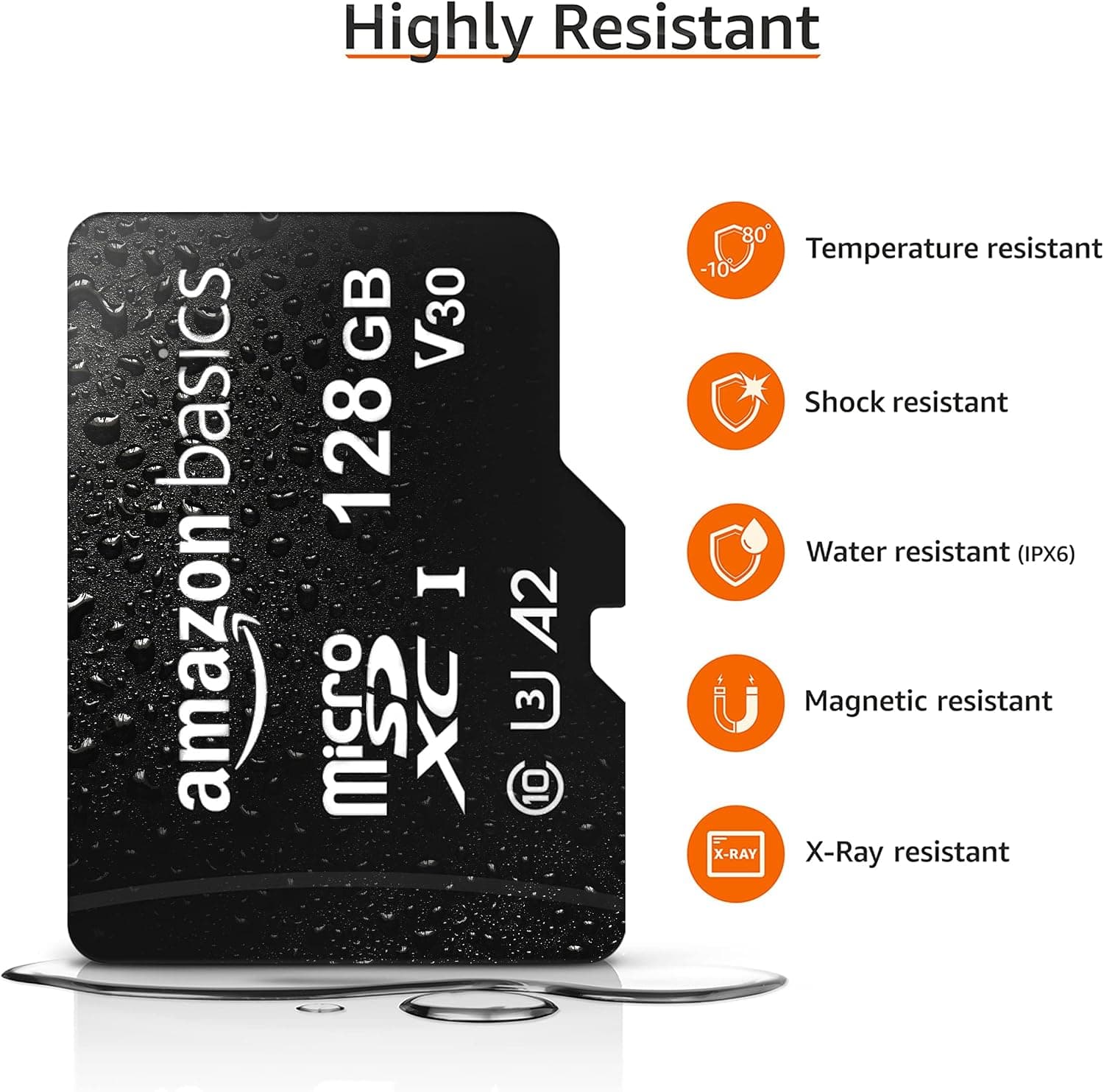 Amazon Basics microSDXC Memory Card with Full Size Adapter, A2, U3, Read Speed up to 100 MB/s, 128GB, Black