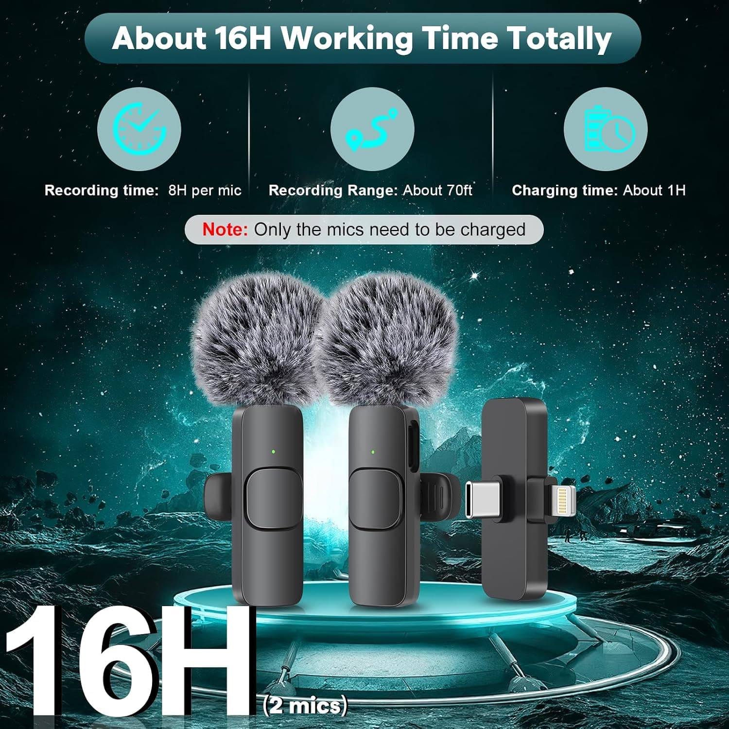 MAYBESTA Wireless Mini Microphone for iPhone, Android Phone - 2 Pack Lavalier Lapel Mic for Audio Video Recording - Clip on Content Creator Microphones for YouTube Tiktok Podcast Vlogging