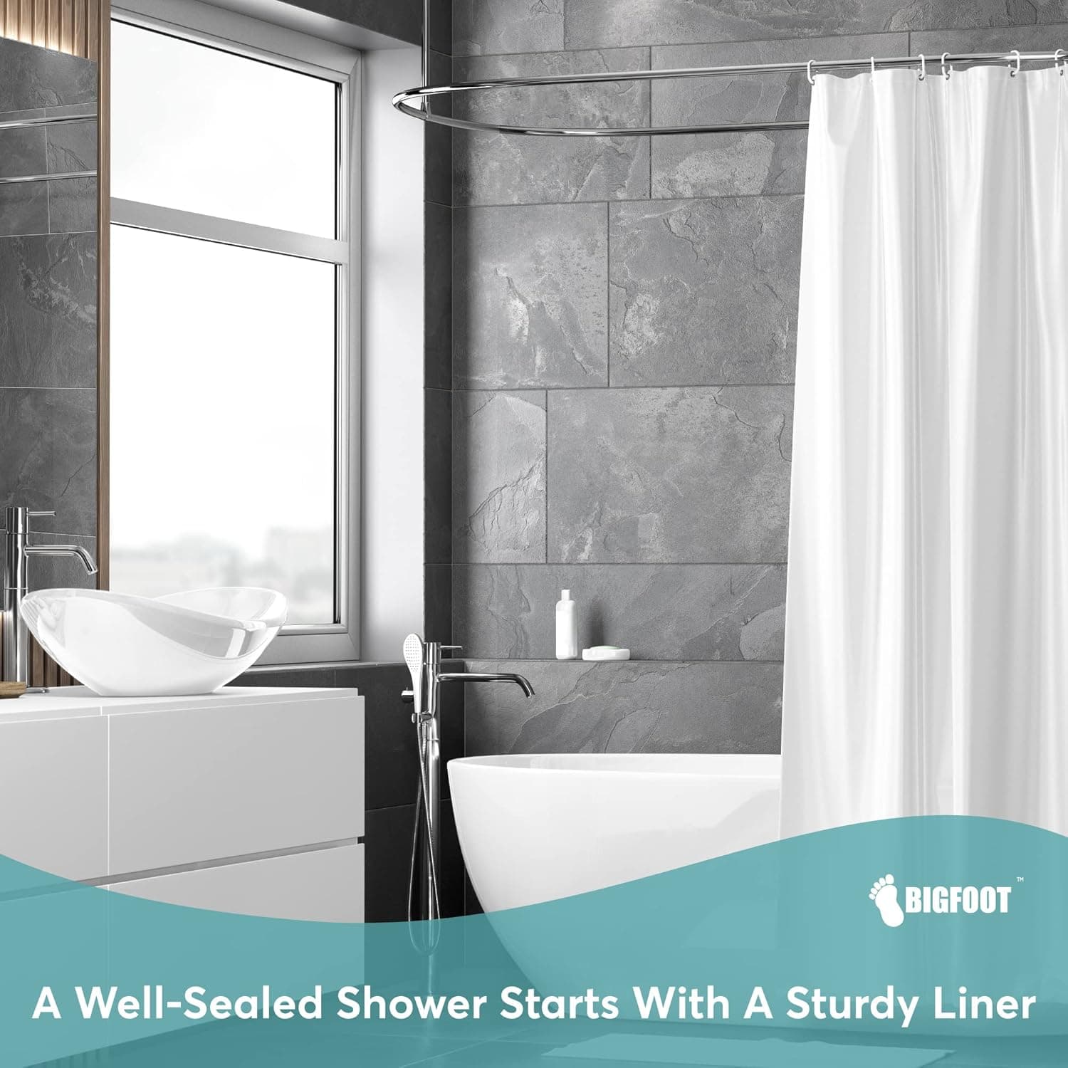 BigFoot Clear Shower Curtain - 72x72 Odorless Plastic with Magnets, Washable Long Bathroom Curtain - Premium PEVA Waterproof Bath Curtain, Rust-Proof Bathroom Essentials