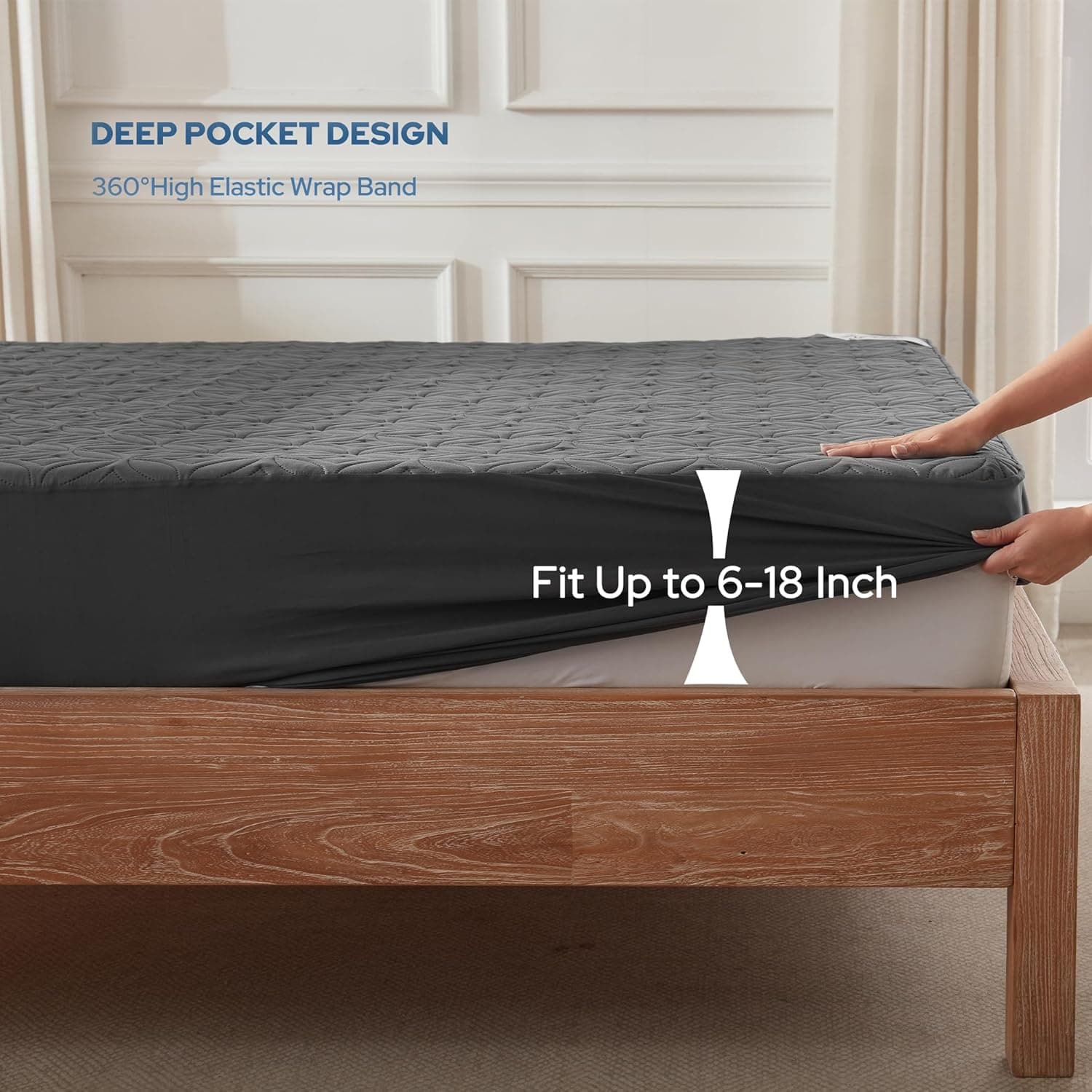 BEDLORE Waterproof Mattress Protector, Queen Size Mattress Pad Noiseless | Deep Pockets Fit 6"-18" Mattresses, Soft Breathable Dirt-proof Bed Mattress Cover Washable for Home, Bedroom, Hotel (Gray)
