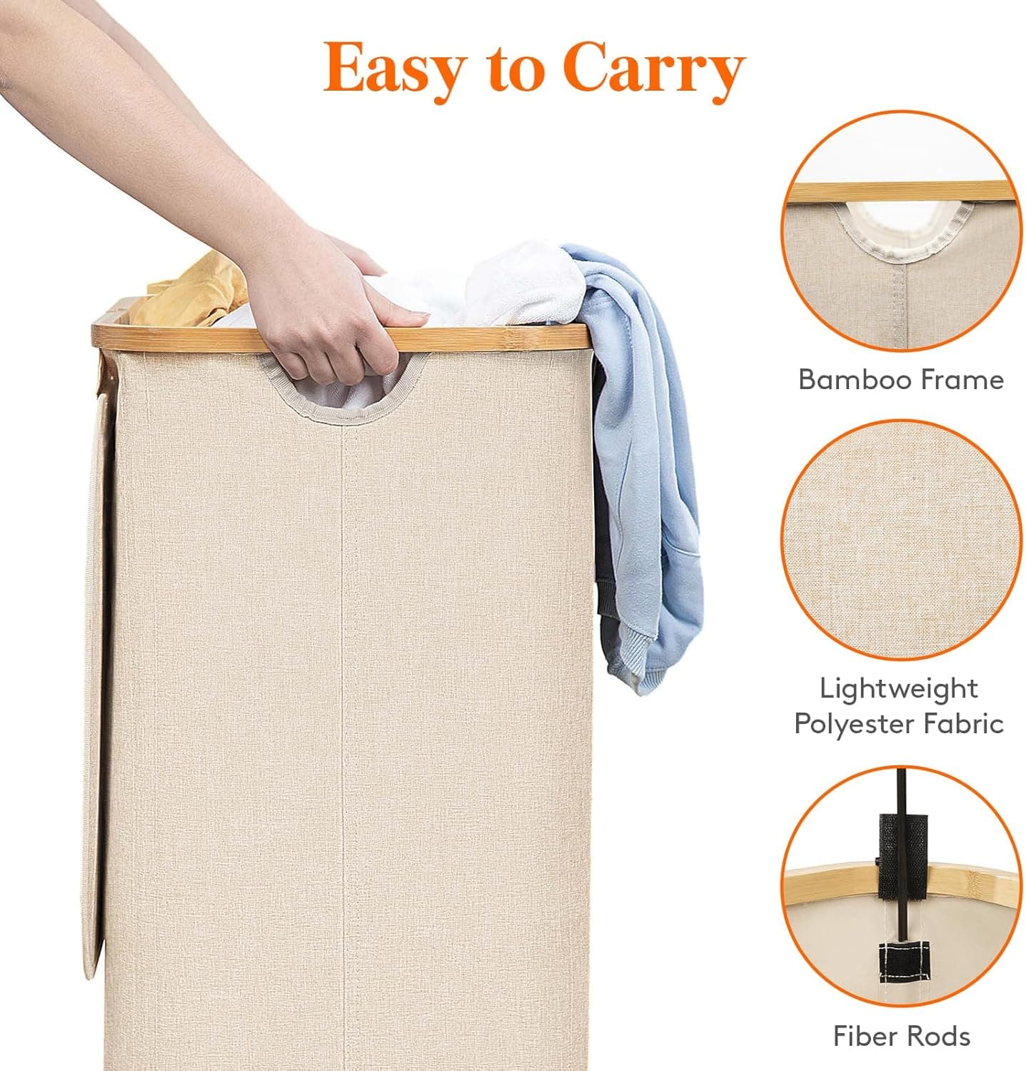 Lifewit 100L Laundry Basket with Lid, Clothes Hampers for Laundry with Bamboo Handles and 1 Removable Bag, Large Foldable Laundry Hamper for Bedroom, Bathroom, Dorm, Laundry Room, Beige