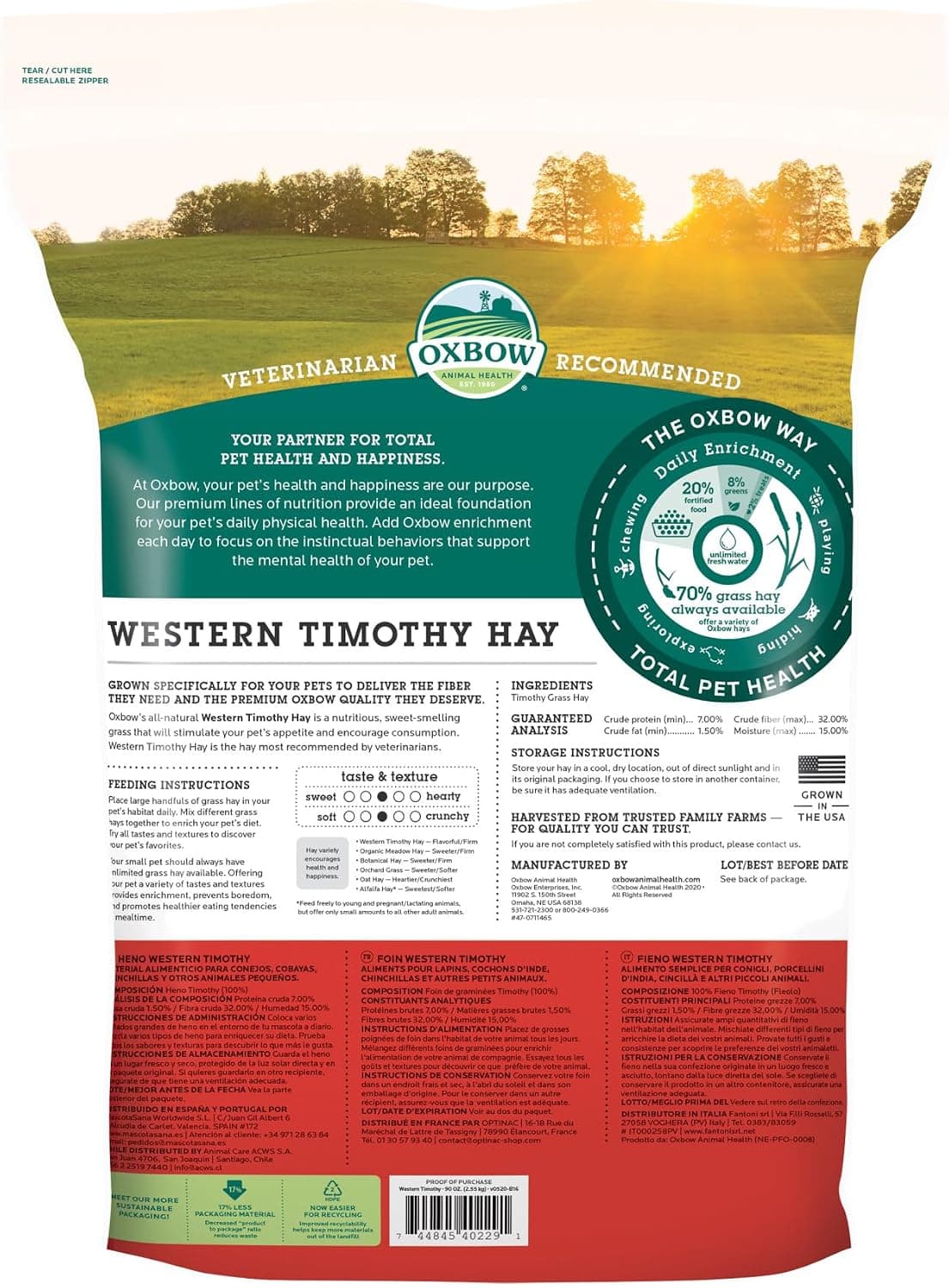 Oxbow Western Timothy Hay, Rabbit & Guinea Pig Hay, High Fiber, USA, 90 oz | Oxbow Timothy Hay, Bunny Hay For Rabbits, Guinea Pigs, Bunnies and Chinchillas, Hand-Sorted, De-Dusted, Made in USA