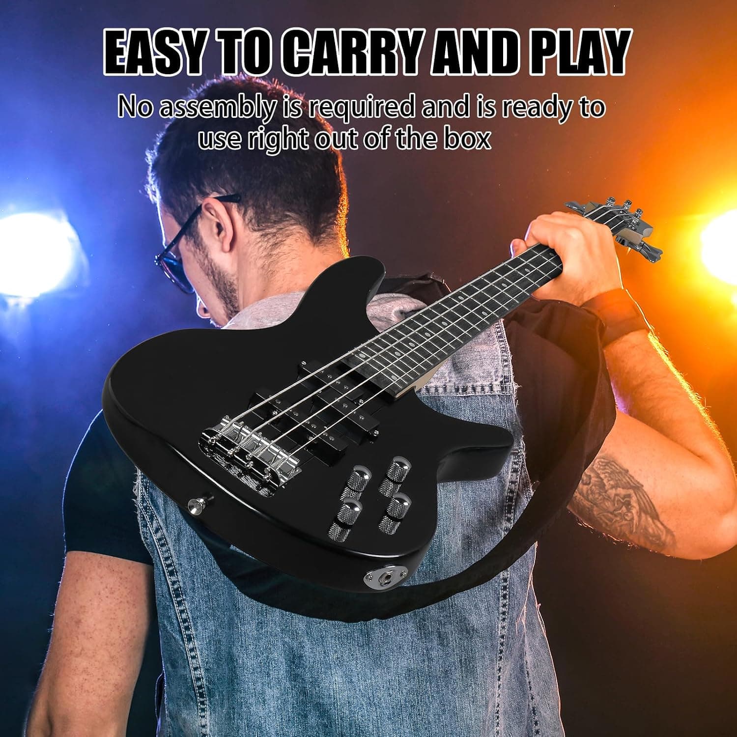 Ktaxon Electric Bass Guitar 4 String Bass Guitar Kit-Black | Full Equipment with 20 Watt Amplifier | PJ Type Pickup, Naturally Air-dried Maple Neck, Rosewood Fretboard & Basswood Body