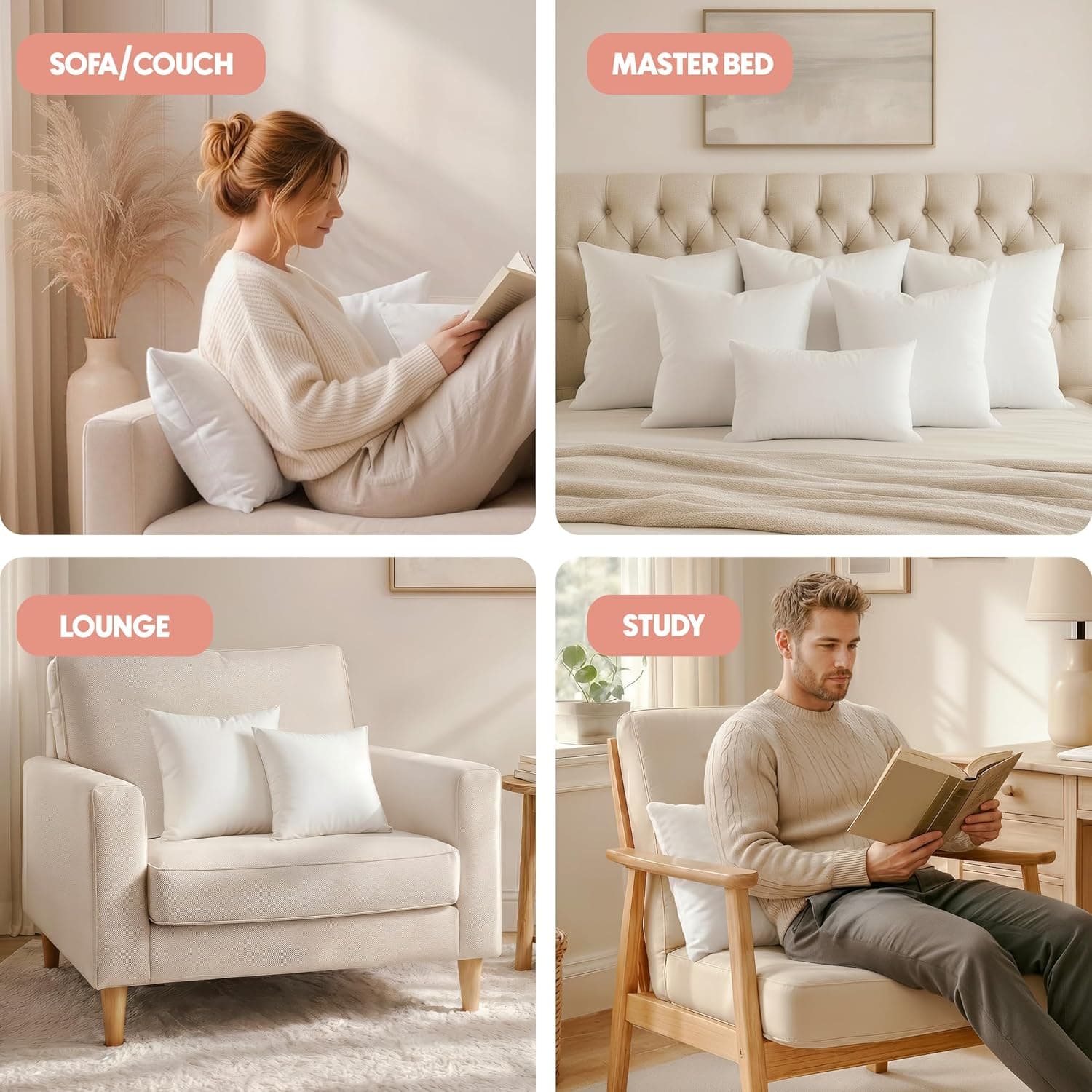 Utopia Bedding 18x18 Pillow Inserts, White Throw Pillows for Couch, 2 Pack | Indoor cushion inserts for bed, sofa & couch, Supportive & fluffy decorative pillows for everyday comfort, Set of 2, White