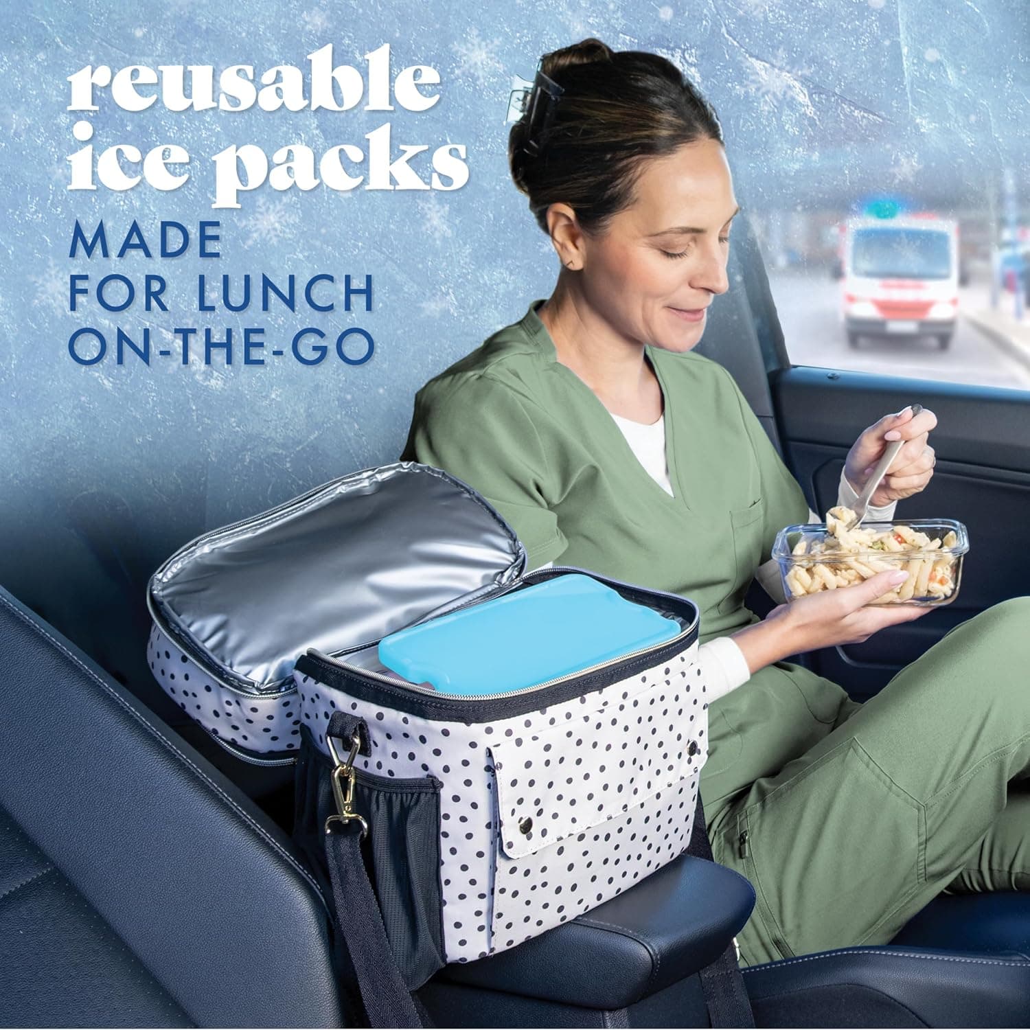 Cool Coolers by Fit & Fresh 4 Pack XL Slim Ice Packs, Quick Freeze Space Saving Reusable Ice Packs for Lunch Boxes or Coolers