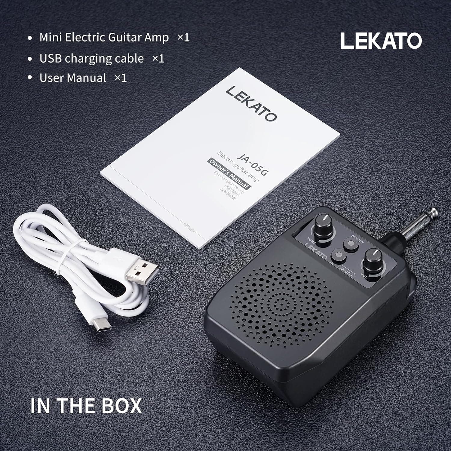 LEKATO Mini Electric Guitar Amp 5W, Portable Guitar Amp Bluetooth with Built-in 4 Effects, Clean Distortion Overdrive Reverb, Rechargeable Small Amplifier for Practice, Black (JA-05G)