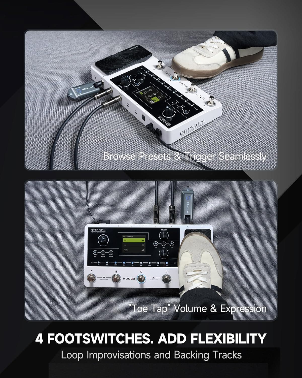MOOER GE150 Pro Guitar Multi Effects Processor, 200 Presets & 170 Effects, NAM & MNRS Support, 55 Amp Models, 26 Cab Sims, 20 IR Slots, USB OTG Recording, 4-Footswitch, Looper & Expression Pedal