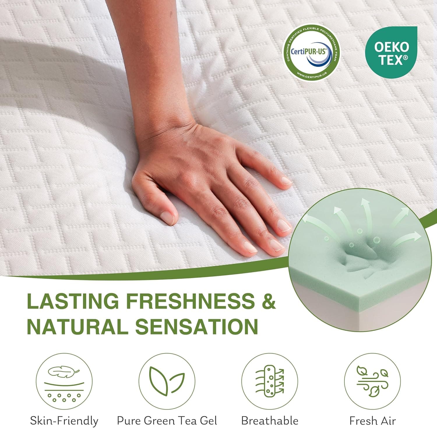 EGOHOME Full Size Memory Foam Mattress 8 Inch, Green Tea, Medium Firm | Bed Mattress in A Box, Cooling Green Tea Gel, Pressure Relief, CertiPUR-US Certified, Fiberglass Free, 75''L x 54''W, White