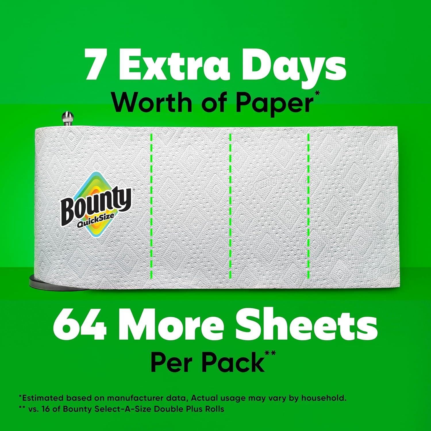 Bounty Paper Towels Quick Size, White, 16 Family Rolls = 40 Regular Rolls