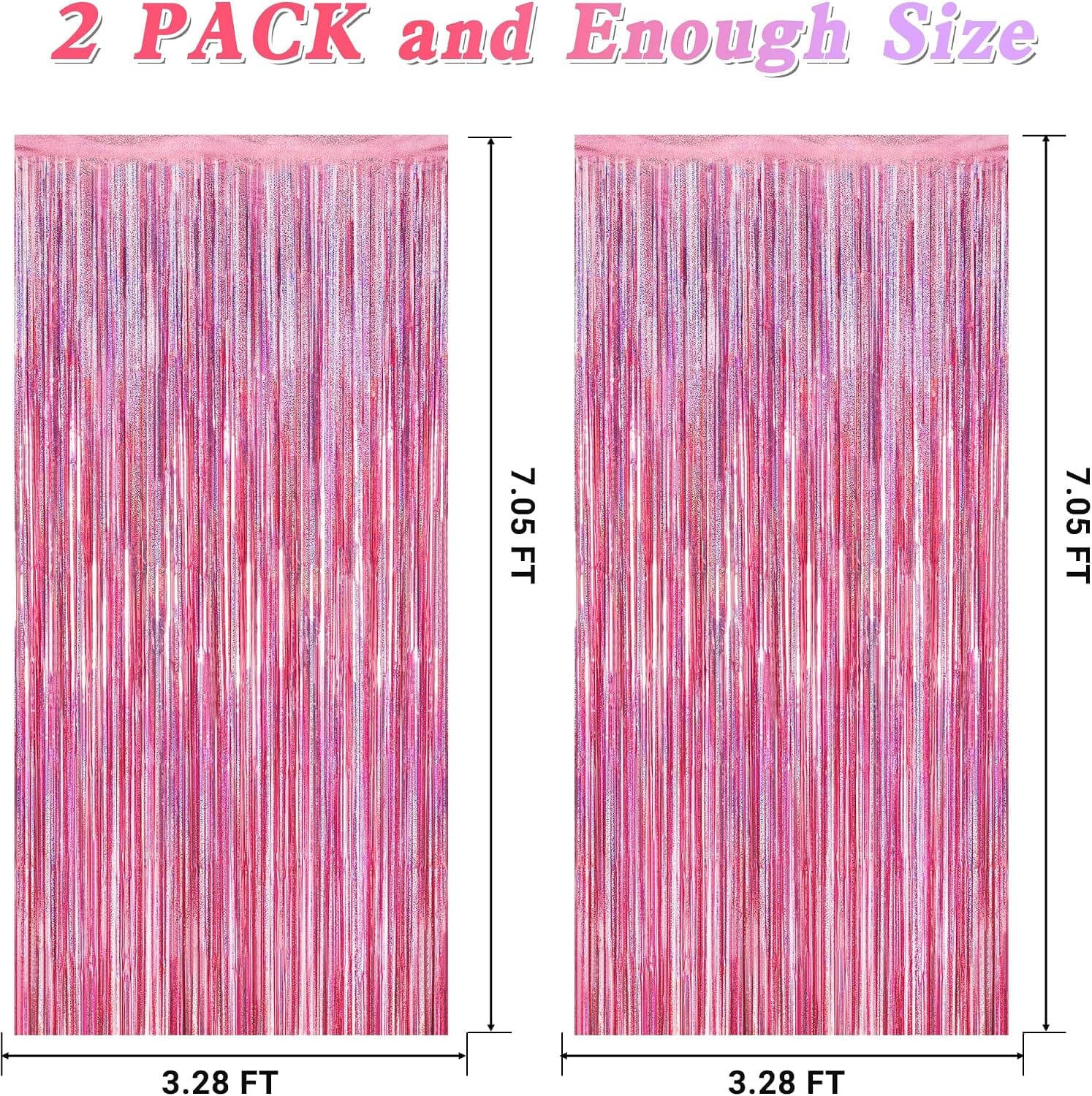 2 Pack Glitter Pink Backdrop, 3.28 FT x 7.05 FT Birthday Party Decorations, Laser Pink Fringe Curtains Foil Streamer Tinsel, Pink Curtains Photo Backdrop Happy Birthday Valentines Day Backdrop