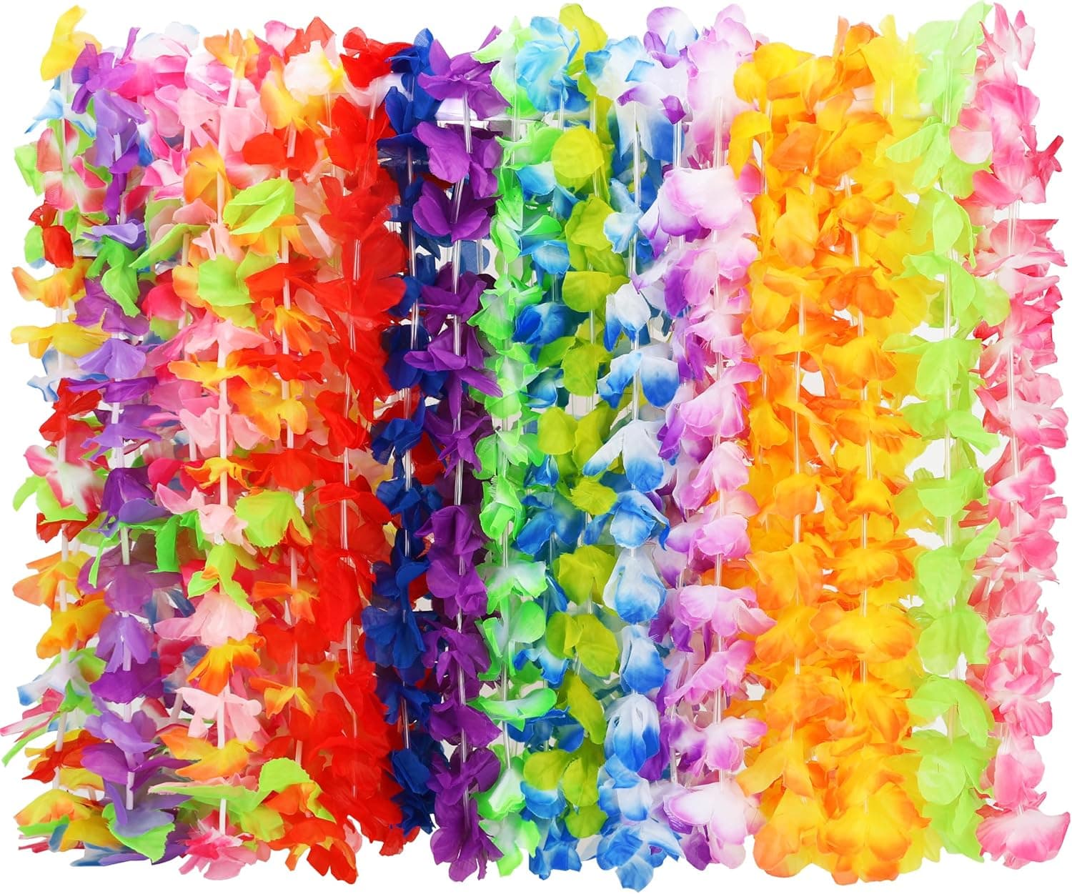 Hawaiian Leis, 24PCS Hawaiian Party Decorations Silk Flower Necklace | Colorful Luau Party Decorations, Tropical Designs Leis, Hula Dance Costume Accessories, Great for Summer Beach & Pool Party