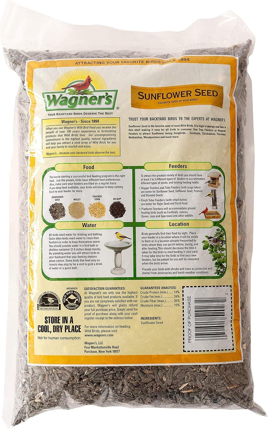 Wagner's 52023 Black Oil Sunflower Seed Wild Bird Food, 5-Pound Bag