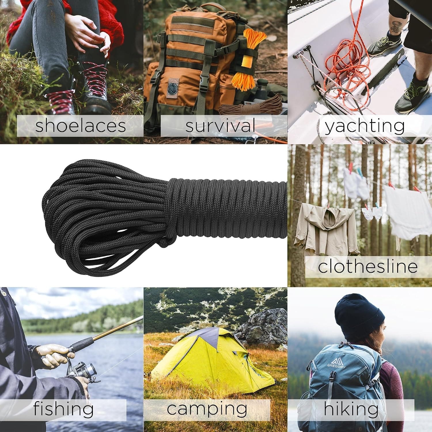 Paracord Rope 550 lb 4mm – Parachute Cord – Utility Camping Rope | 550 Paracord Type III, 50ft to 1000ft, 45+ Colors, Survival and Tactical Outdoor Gear, Nylon Core Para Cord for Clothesline