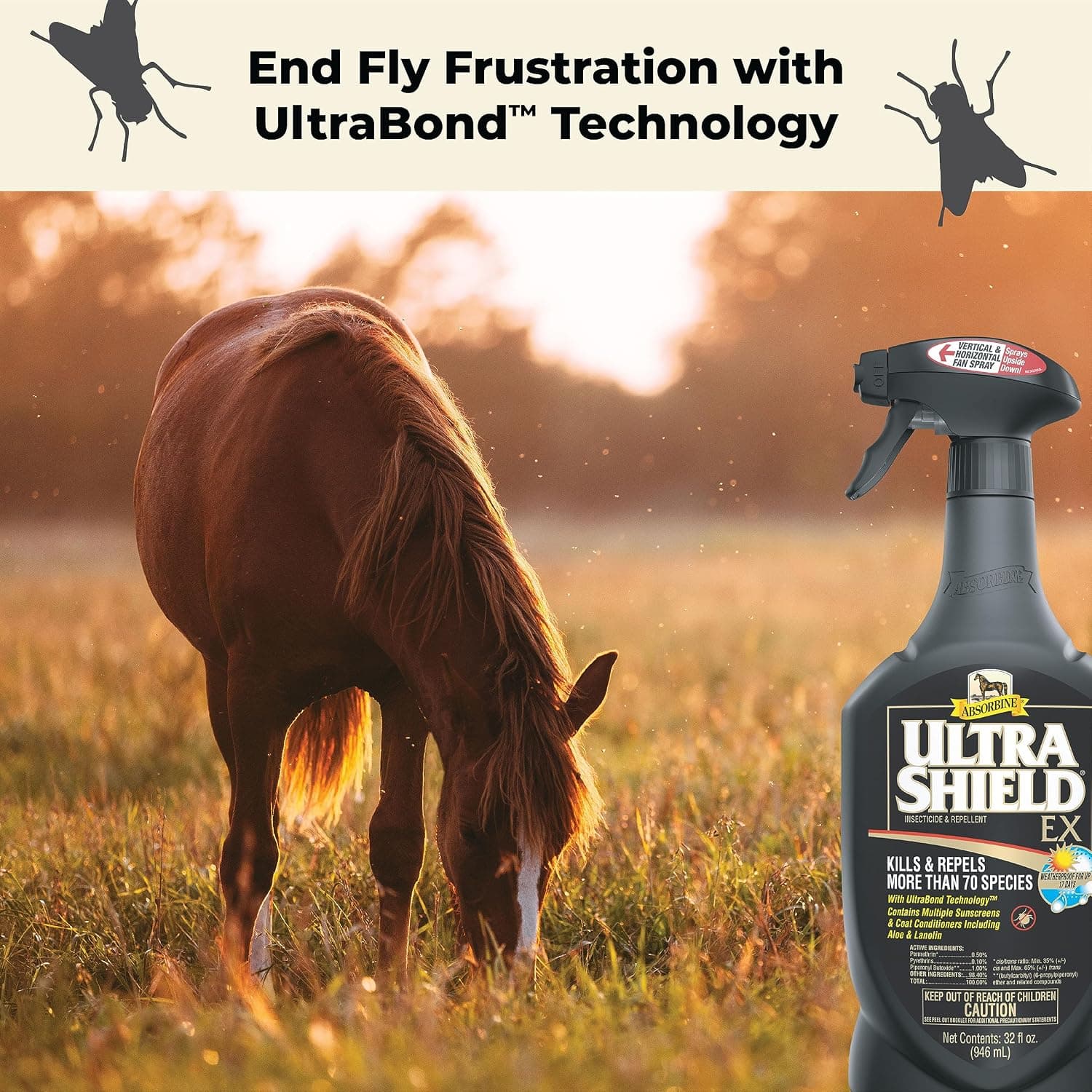 Absorbine UltraShield EX Insecticide & Repellent, 32 fl oz Sprayer | Use on Horses, Dogs & Premise, Kills & Repels 70+ Species Including Flies, Mosquitoes, Ticks, Fleas, Lice, Up to 17 Days