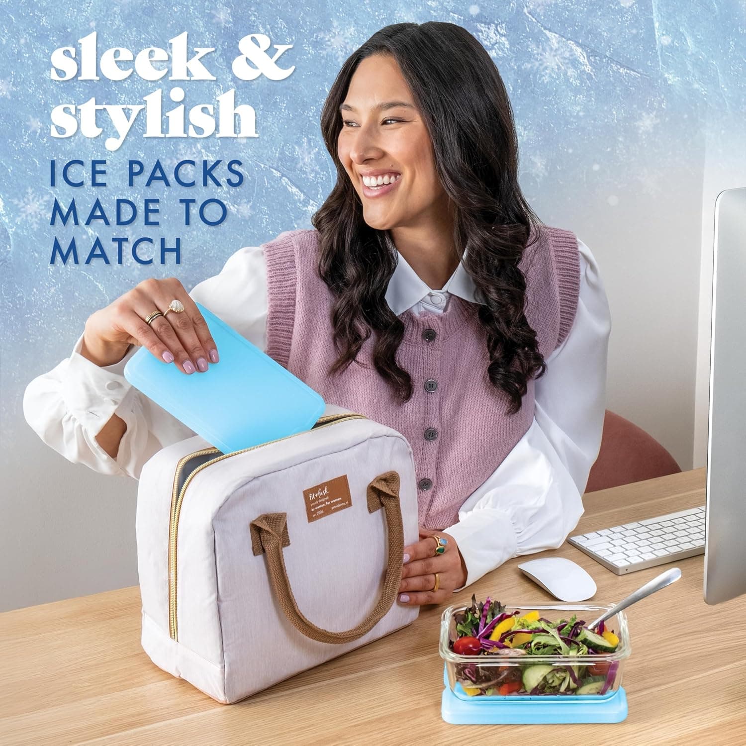 Cool Coolers by Fit & Fresh 4 Pack XL Slim Ice Packs, Quick Freeze Space Saving Reusable Ice Packs for Lunch Boxes or Coolers