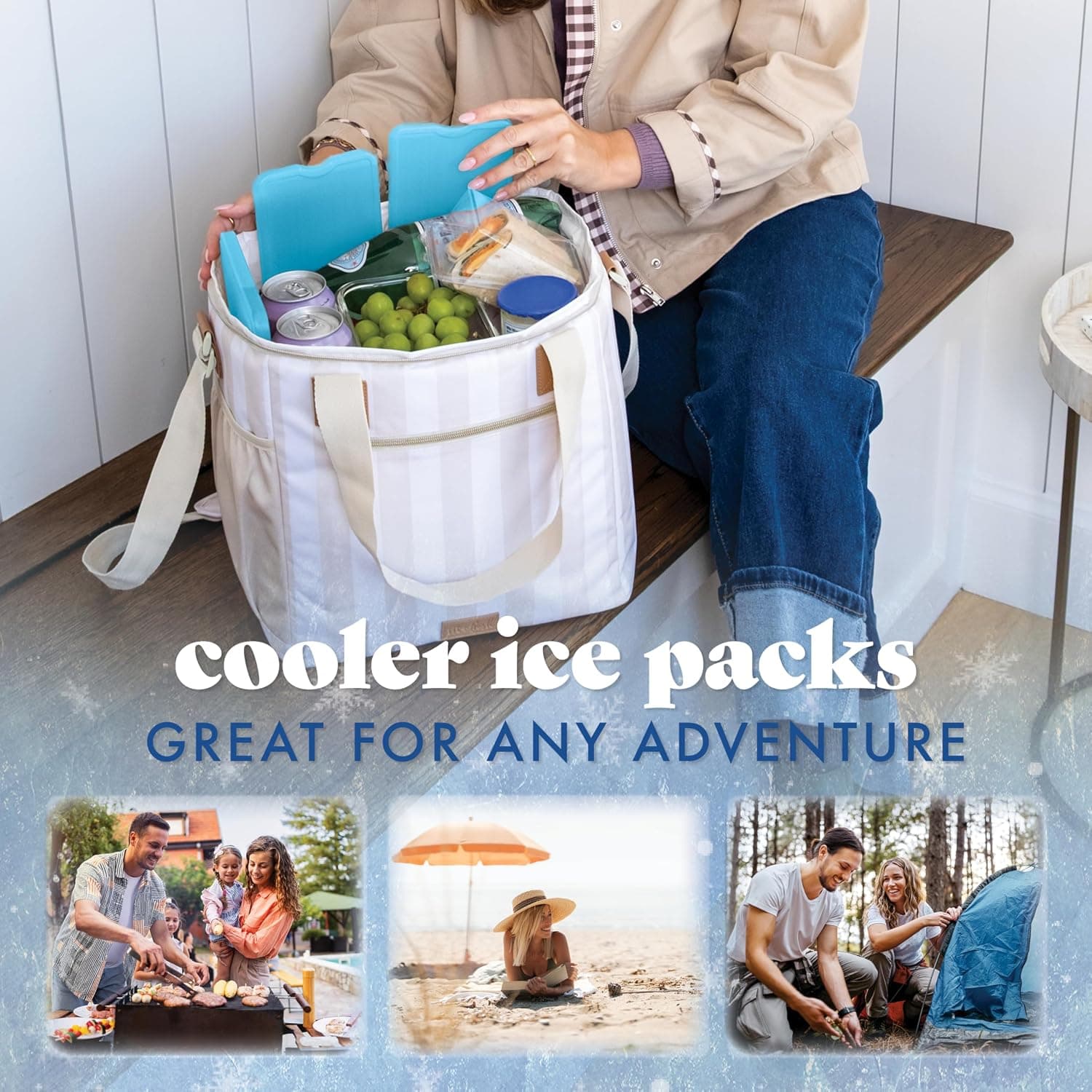 Cool Coolers by Fit & Fresh 4 Pack XL Slim Ice Packs, Quick Freeze Space Saving Reusable Ice Packs for Lunch Boxes or Coolers