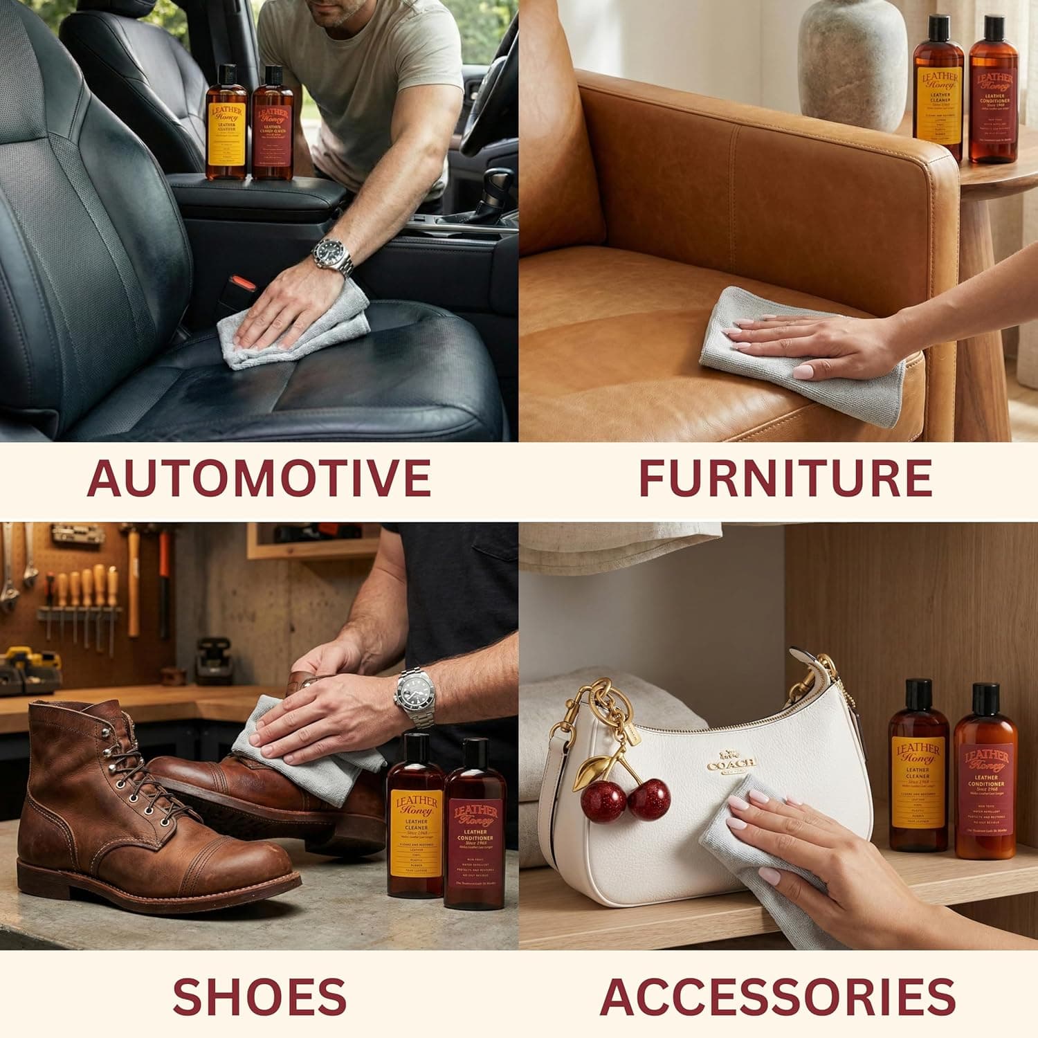 Leather Honey Leather Cleaner – Non-Toxic & Made in the USA Since 1968 | Deep cleans leather, faux leather & vinyl – restore couches, car seats, purses, shoes & bags. For any color, including white