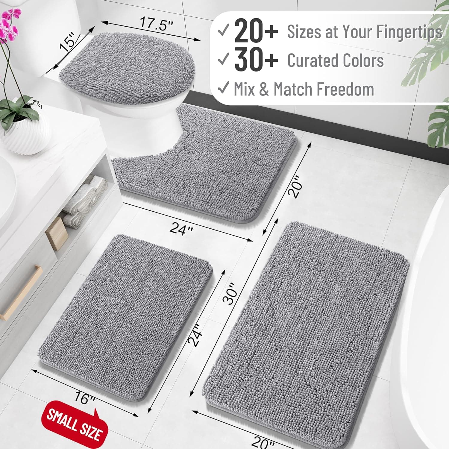 OLANLY Bathroom Rugs 30x20, Extra Soft Absorbent Chenille Bath Rugs | Grey, Quick-Drying Rubber Backing, Machine Washable Bath Mat for Bathroom Floor, Tub and Shower, Home Decor Accessories
