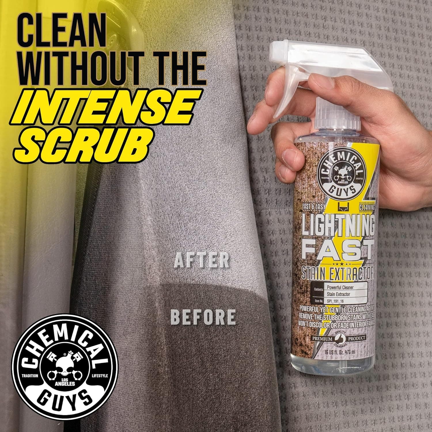 Chemical Guys, Lightning Fast Carpet & Upholstery Stain Extractor, 16 oz | Tackles coffee, soda, wine and pet messes on carpet, seats and mats, just spray, agitate and blot for a clean look.