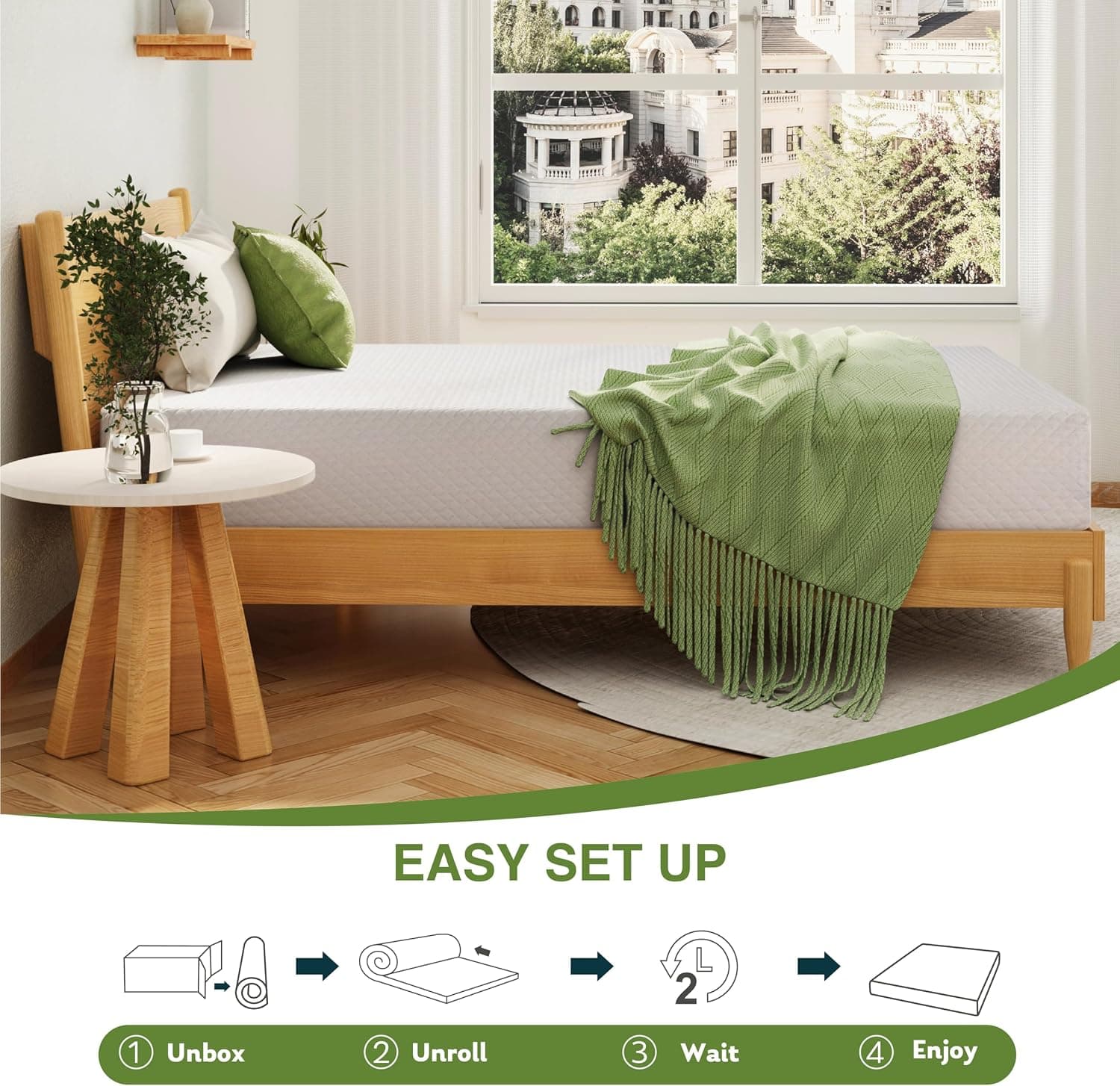 EGOHOME Full Size Memory Foam Mattress 8 Inch, Green Tea, Medium Firm | Bed Mattress in A Box, Cooling Green Tea Gel, Pressure Relief, CertiPUR-US Certified, Fiberglass Free, 75''L x 54''W, White