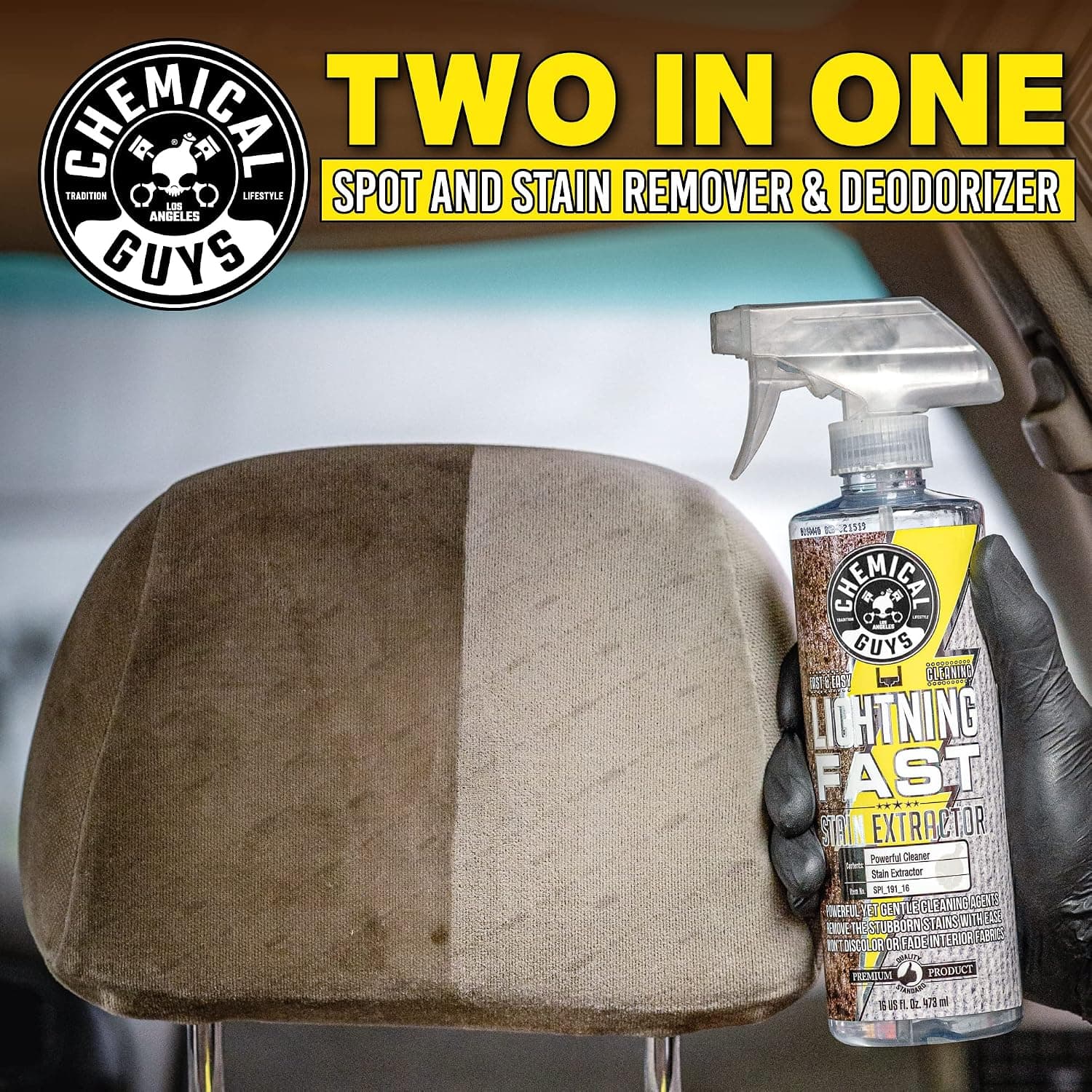 Chemical Guys, Lightning Fast Carpet & Upholstery Stain Extractor, 16 oz | Tackles coffee, soda, wine and pet messes on carpet, seats and mats, just spray, agitate and blot for a clean look.