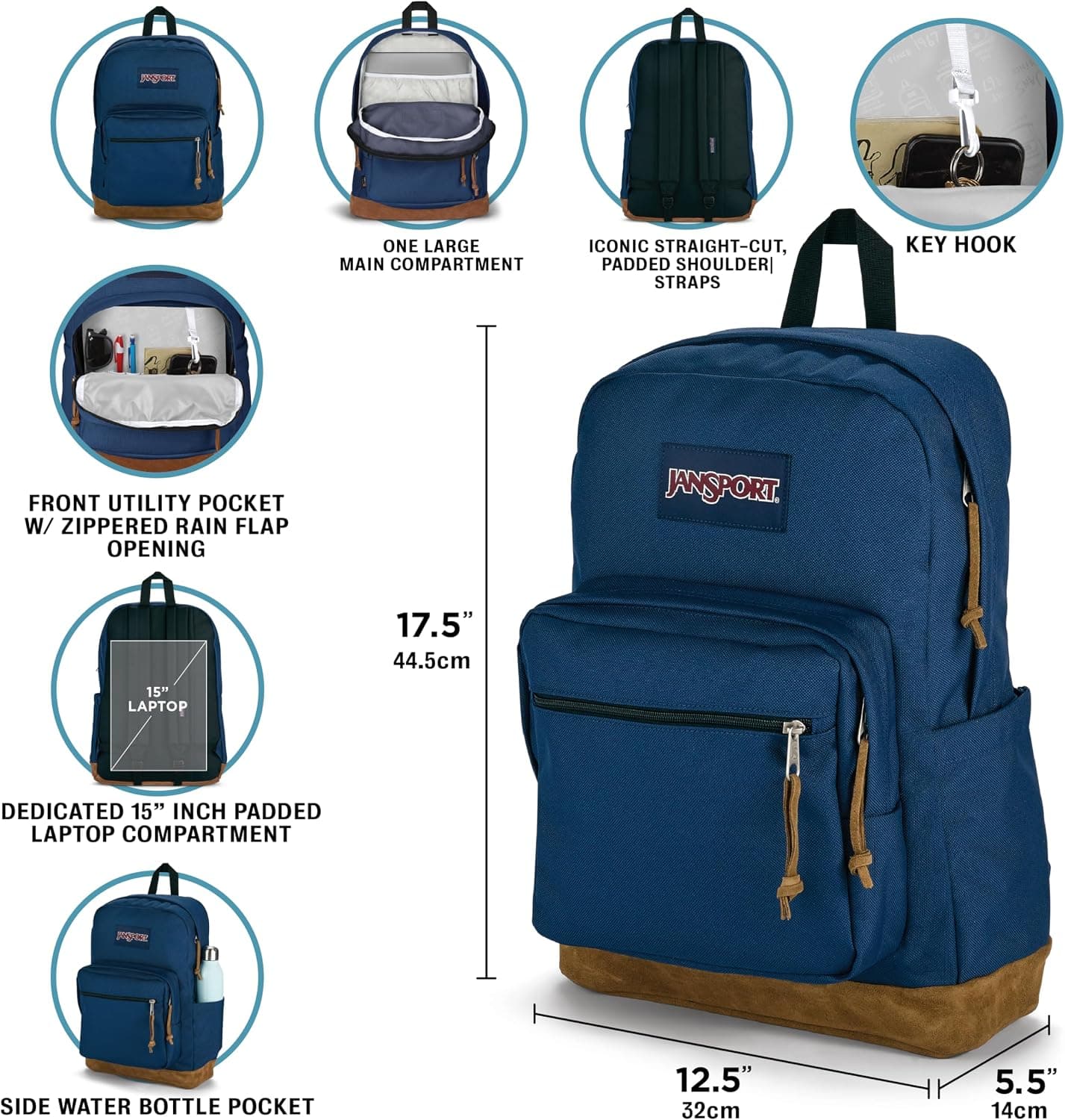 JanSport Right Pack Backpack - Durable Daypack with Padded 15" Laptop Sleeve, Spacious Main Compartment & Integrated Water Bottle Pocket - Black