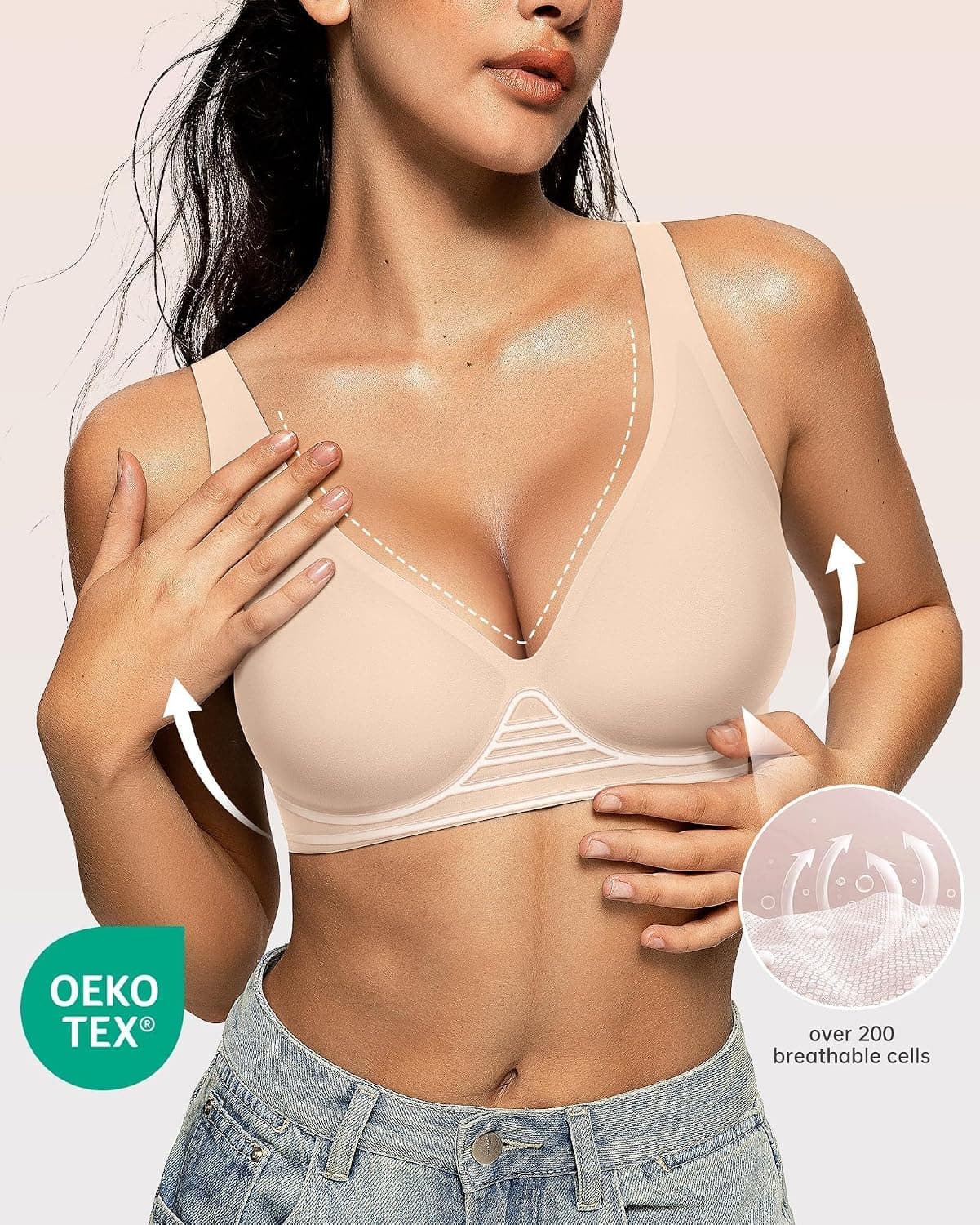 OEAK Womens Jelly Bras Wireless Deep V Bralette Comfy Push Up Tshirt Bras | Comfortable,support and lift,no underwire,bralettes,plunge,full coverage,invisible,balconette,minimizer,no show,soft
