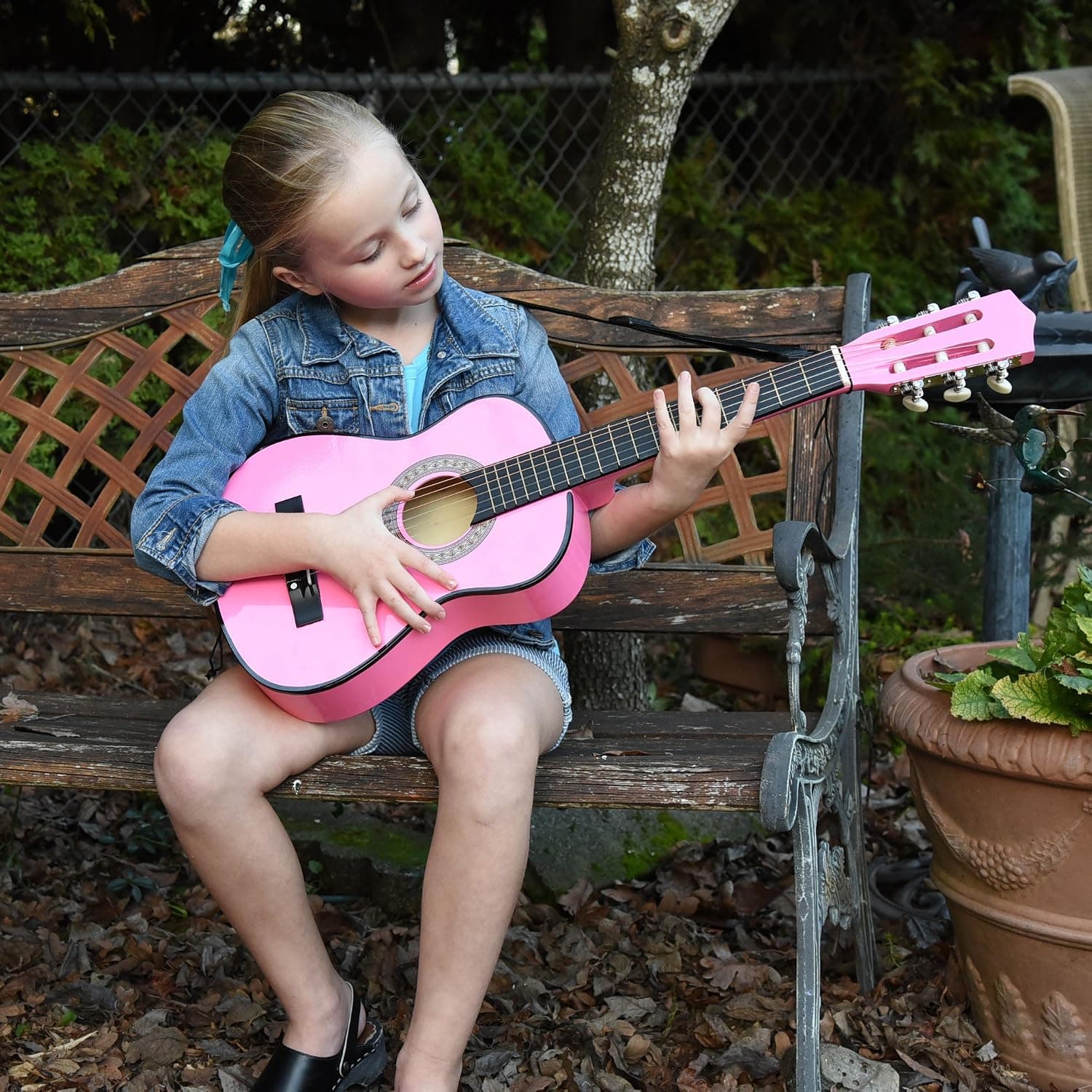 MasterPlay Kids Guitar, 30” Beginner Classical Wood Guitar For Learners, With starter kit, Bag, Strap, Tuner, Pick, Extra String, Cleaning cloth, Christmas, Birthday Gift for Girls Ages 5-12, Pink
