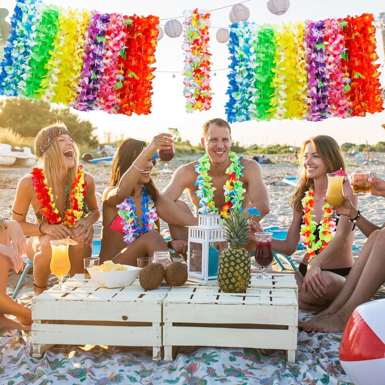 Hawaiian Leis, 24PCS Hawaiian Party Decorations Silk Flower Necklace | Colorful Luau Party Decorations, Tropical Designs Leis, Hula Dance Costume Accessories, Great for Summer Beach & Pool Party